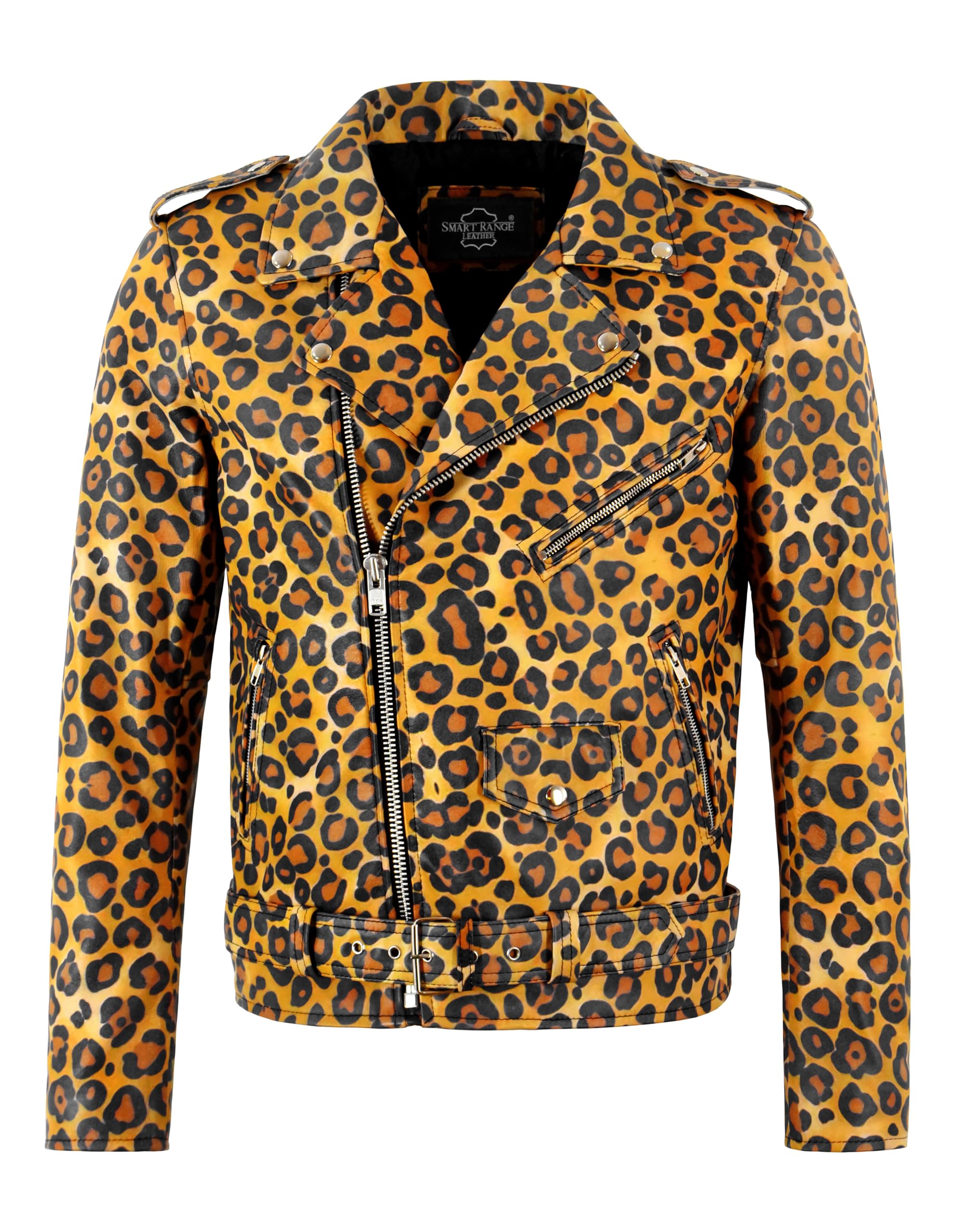 明日取下げ blackmeans Leopard Riders Jacket Men's Leopard Print Brando Biker Real Leather Jacket Slim Fit