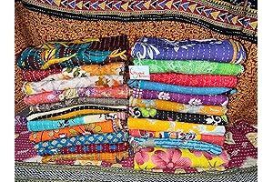 One Piece Vintage Kantha Quilts Reversible Bohemian Home Decor Handcrafted Indian Sari...