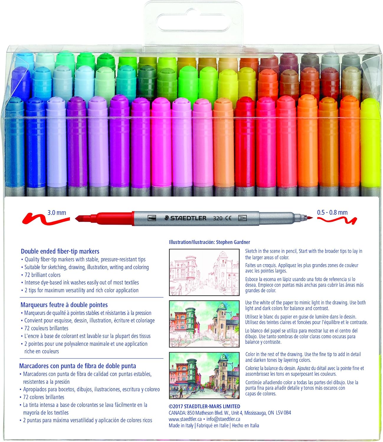 STAEDTLER double ended fiber-tip markers, for sketching, drawing, illustrations, and coloring, 72 vibrant colors, washable, 320TB72 LU