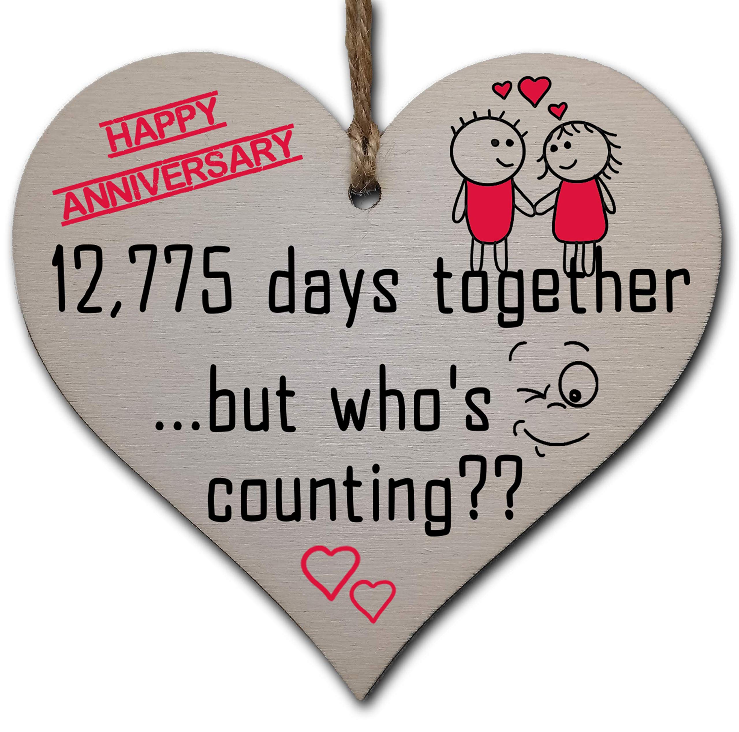 Handmade Wooden Hanging Heart Plaque Gift to Celebrate 35th Wedding Anniversary Husband Wife Someone Special Keepsake