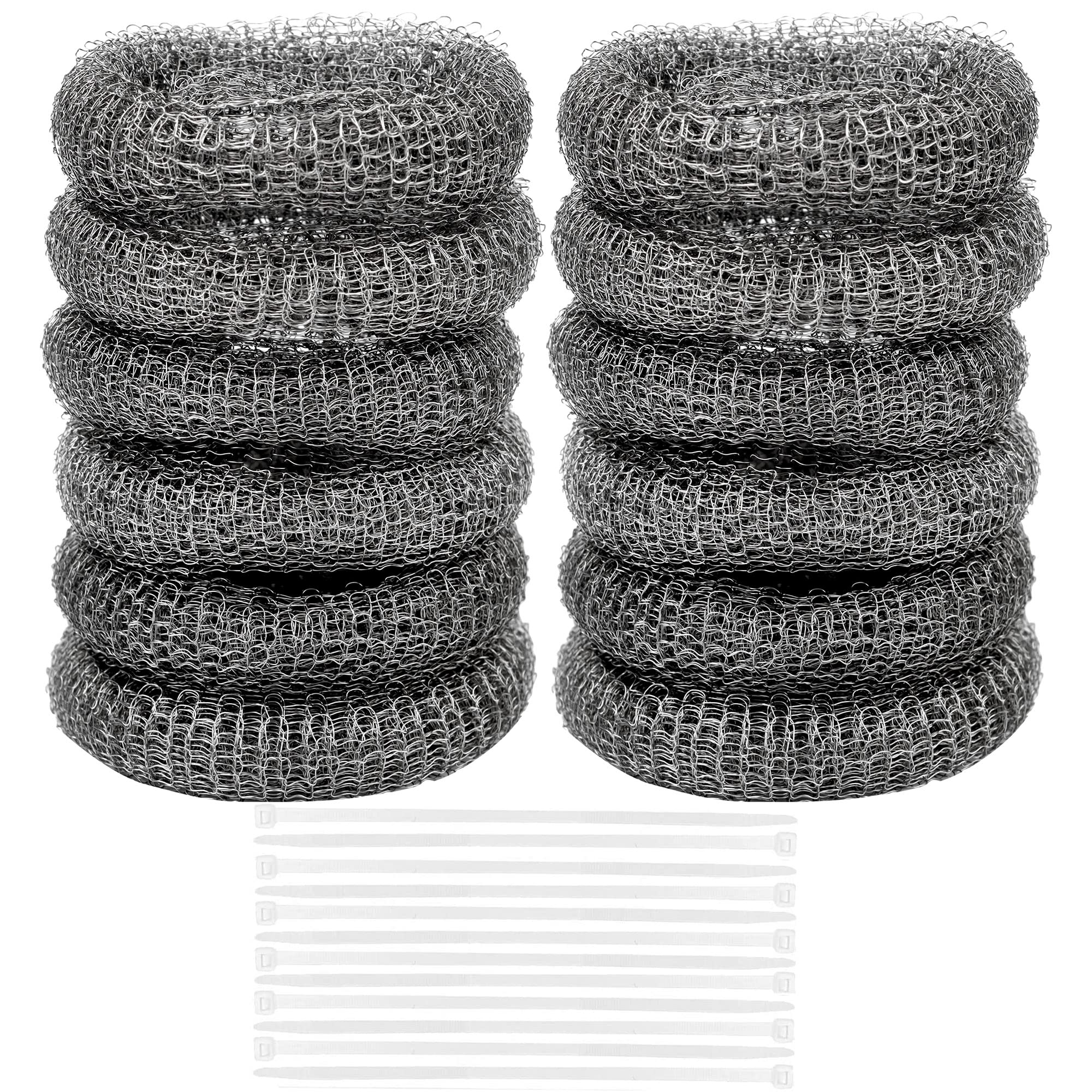 12 Pcs Lint Traps for Washing Machine Hose Stainless Steel Lint Trap Dulinkas Washer Hose Lint Traps Laundry Mesh Washer Hose Filter Rustproof Catcher with 12Pcs Nylon Cable Ties