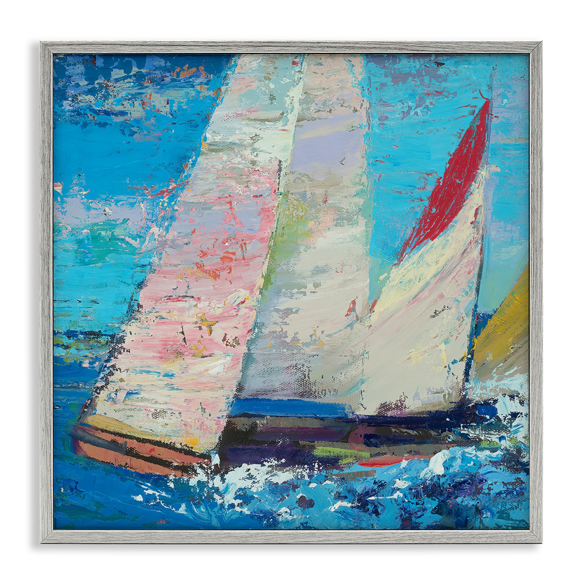 Stupell Industries Expressive Sailboat In Motion 'Expressive Sailboats On Waves', Framed Giclee Art, Gray, 12 X 12 Inches, Easy To Hang And Sturdy, Made In Usa, By Beth A. Forst