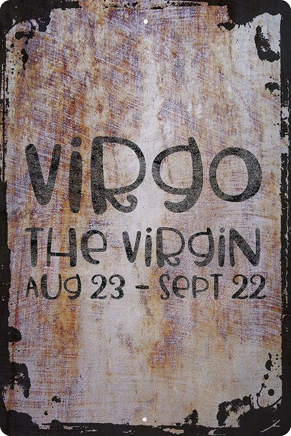 Wall Art Tin Sign Virgo the virgin funky August 23-September 22 zodiac astrology Beige Home Decor Funny Gift 12 x 8 Inch