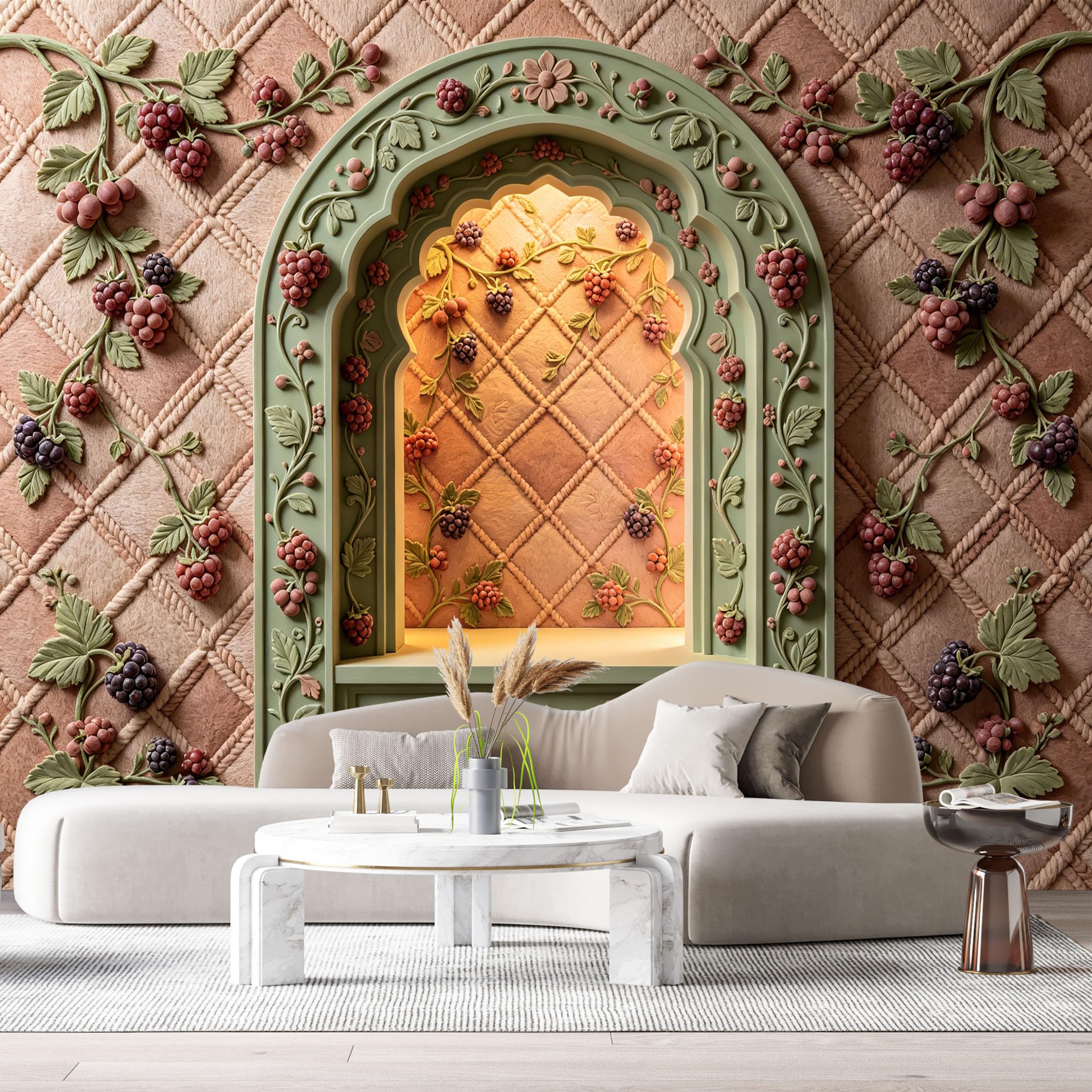 Custom Size Wall Murals Vintage Neoclassical Floral Vine Terracotta 3D Trompe L'Oeil SelfAdhesiveWall Fabric Removable Wallpaper Wall Decor for Living Room Bedroom Bathroom