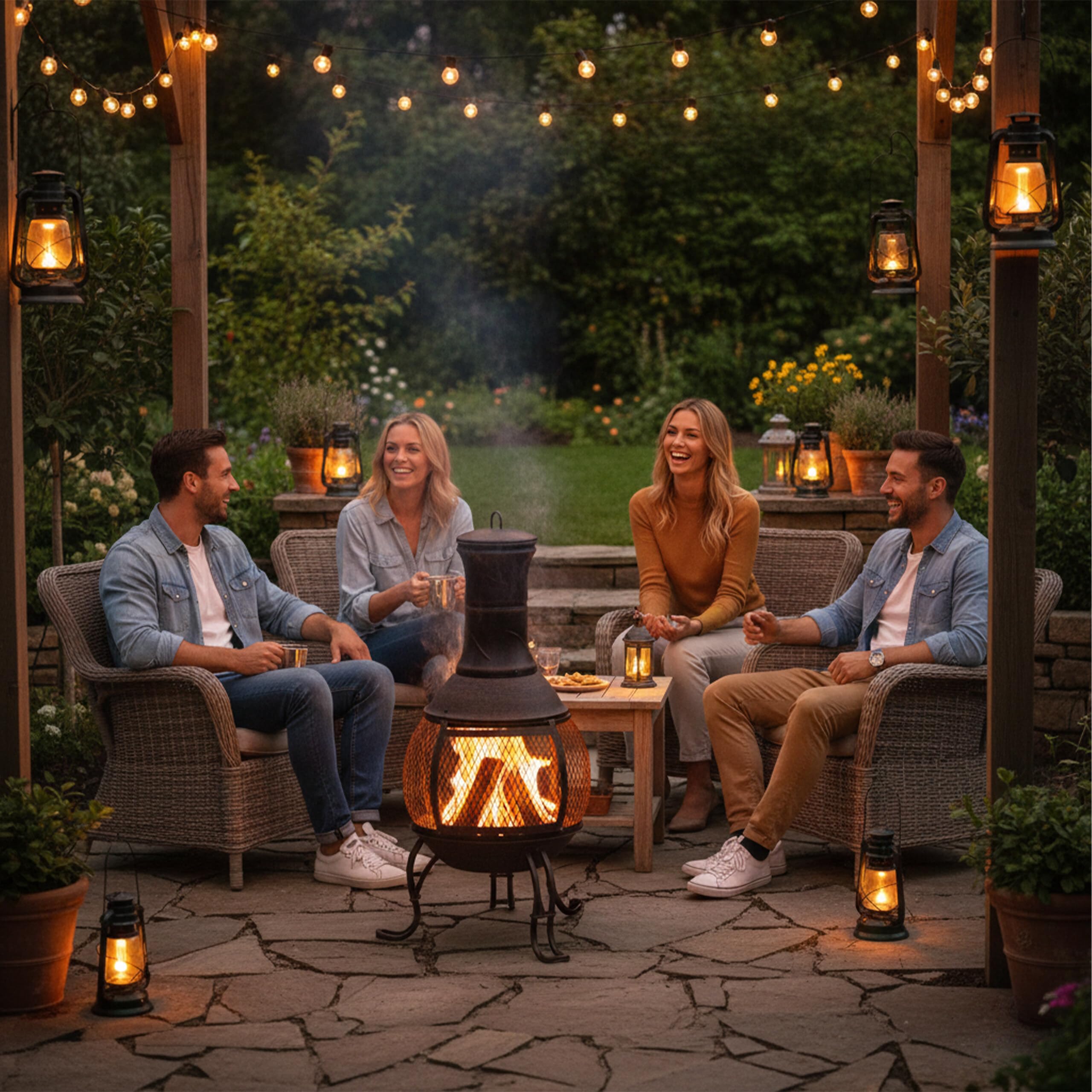 Relaxdays brasero Mexicain, tisonnier, Gril en Bois, Pare-étincelles, Jardin, terrasse, Antique, H 89 cm, Rouge-Bronze