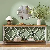 karlott 70.9 inch Extra Long Console Table, Industrial Sofa Table Behind Couch with 2 Tier Storage Shelf, Narrow Long Entryway Table for Living Room, Foyer, Hallway, Office, White