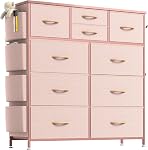 Lulive Dresser for Bedroom with 10 Drawers, Chest of Drawers with Side Pockets and Hooks, Fabric Storage Organizer Unit for Living Room, Hallway, Closet (Rustic Brown)