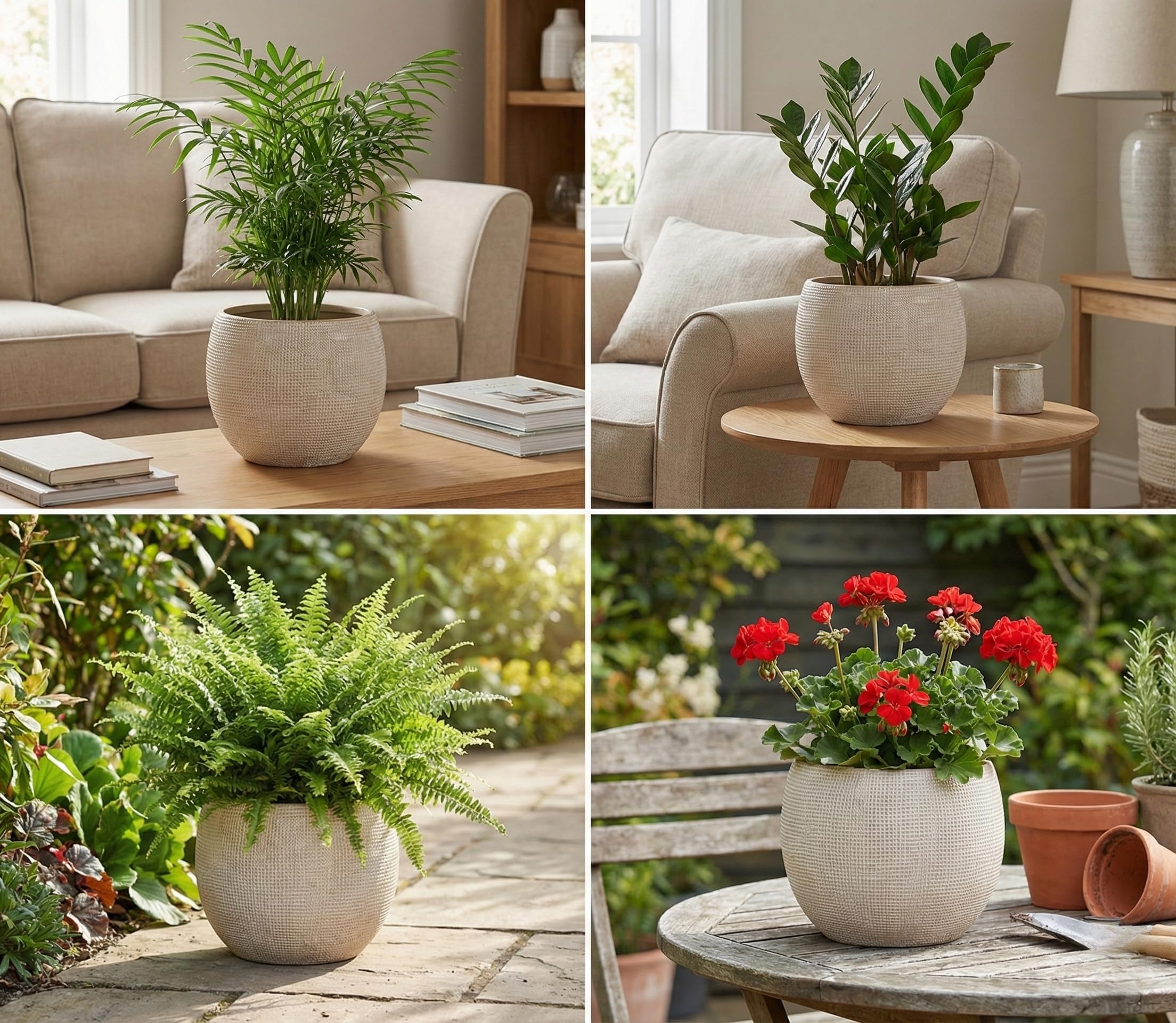 Olly & Rose Barcelona Keramik-Blumentöpfe, Beige, 25 cm, große Pflanztöpfe für drinnen und draußen, beige Pflanzgefäße, Blumentöpfe