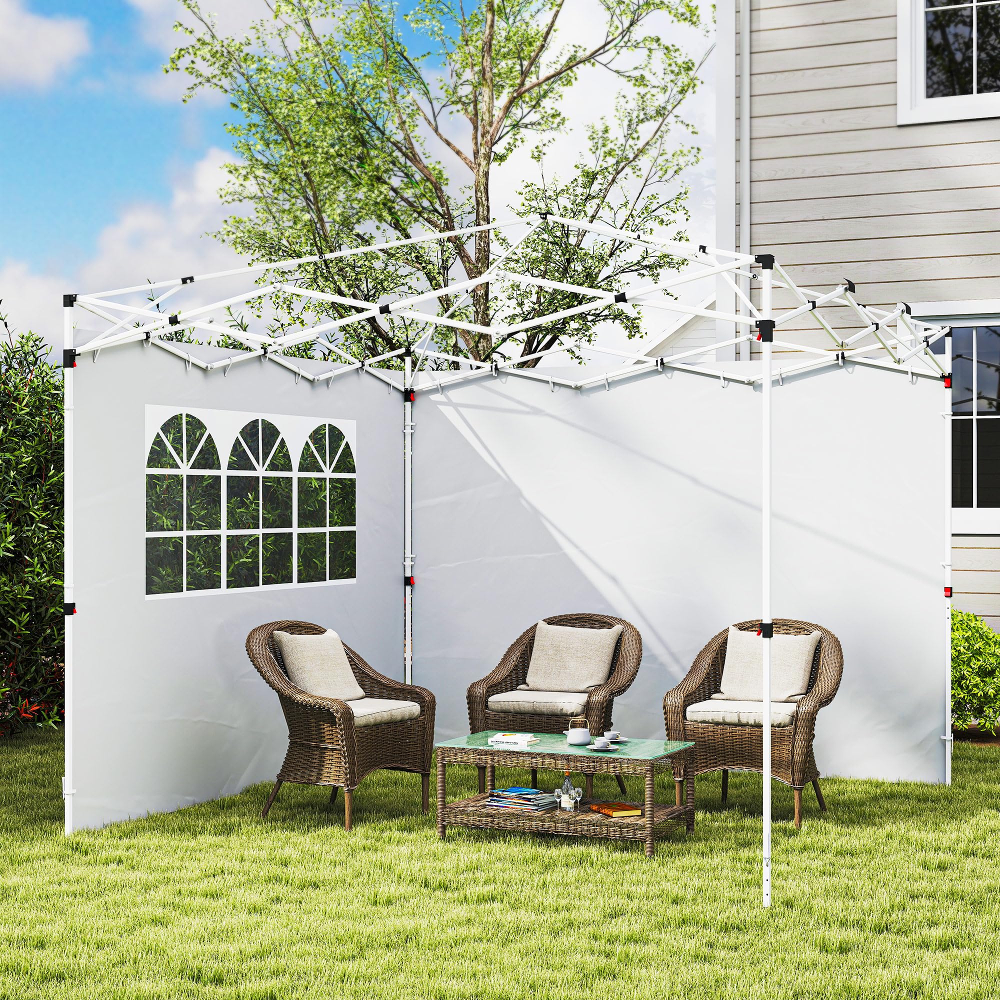 Outsunny Parois latérales pour tonnelle 3 x 3 m Panneaux pour pavillon avec fenêtre Lot de 2 Tissu Oxford 210D Blanc