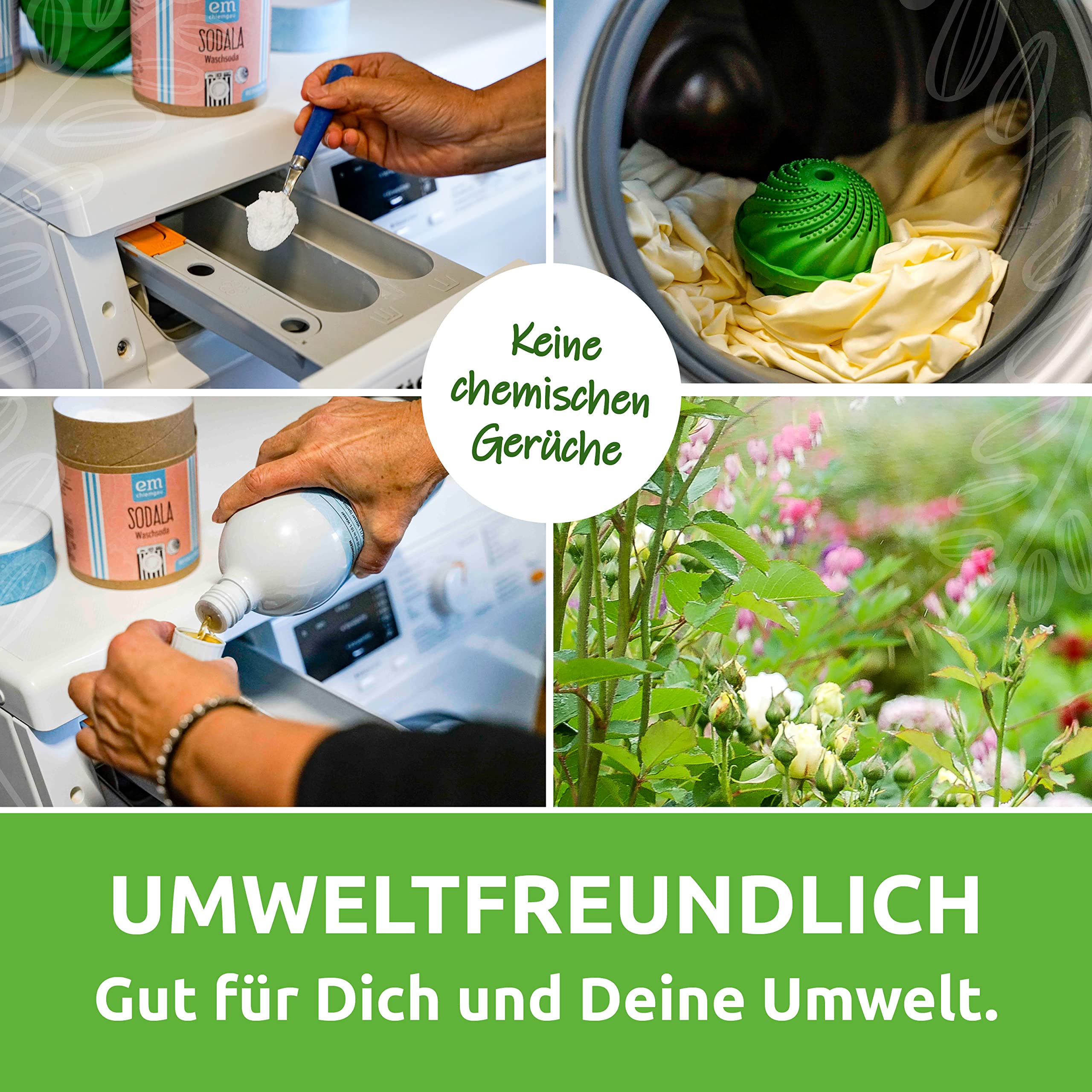 EM-Chiemgau Waschkugel Set mit Effektiven Mikroorganismen [Chemiefrei] Wäsche reinigen mit Probiotischem Weichspüler Mikrorein, Waschsoda, Natron, Waschkugeln & Praxis-Anleitung für Einsteiger