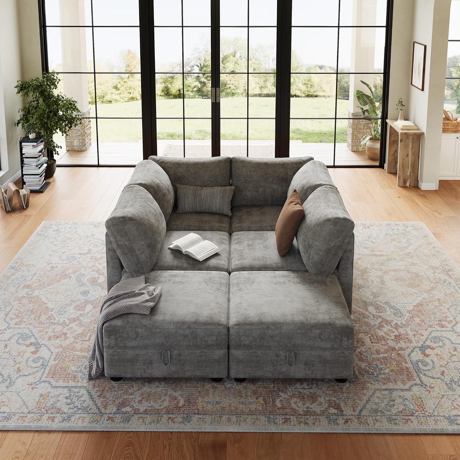 GarveeHome Sectional Couches for Living Room, Cloud Couch Sectional with Large Storage, l-Shape Modular Sectional Sofa with Ottoman (Gray 6-Seater)