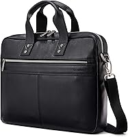 Samsonite Classic Leather Slim Briefcase - Top Grain Leather, 15.6" Laptop Compartment, Black Professional Bag