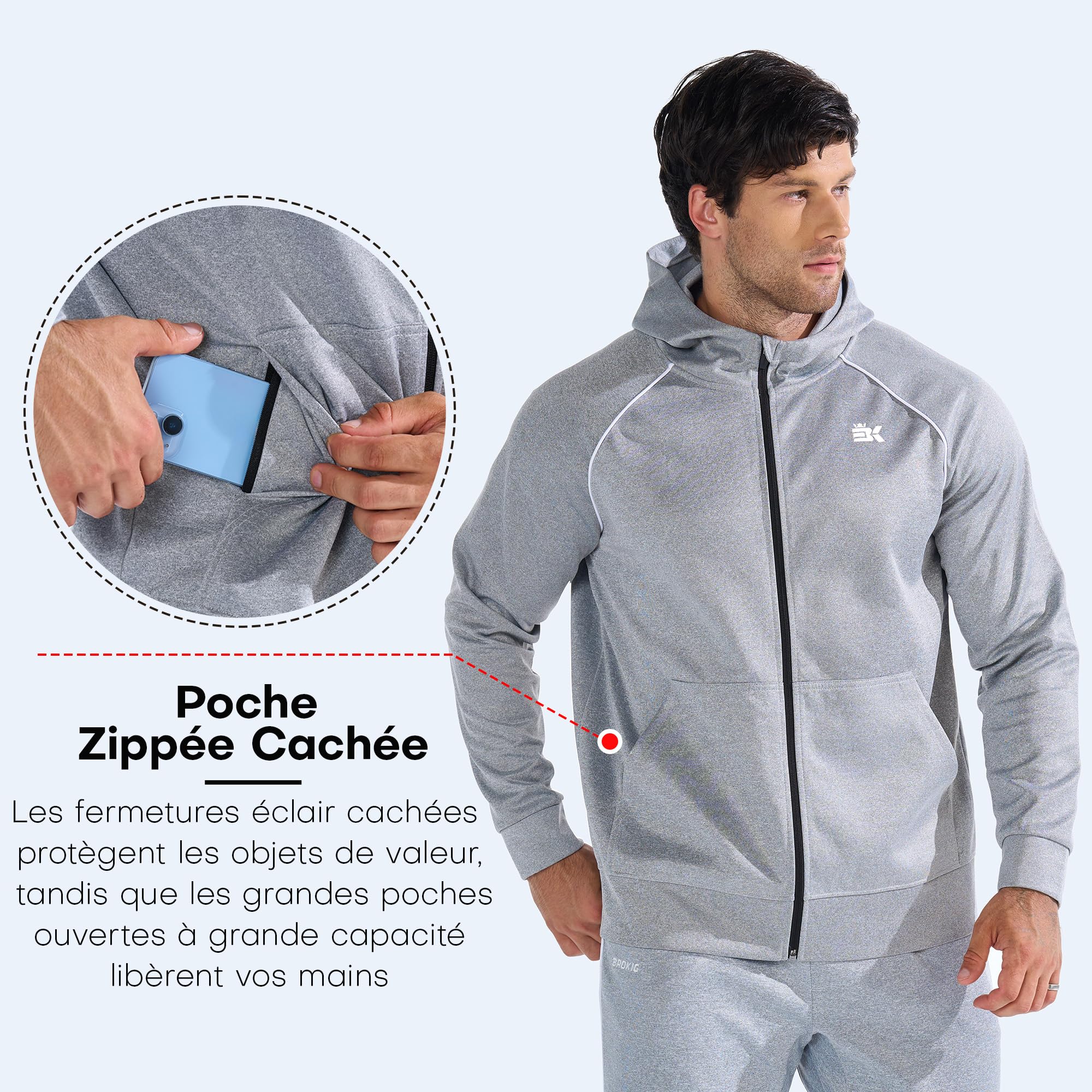 BROKIG Zipplat - Felpa con cappuccio, da uomo, con cappuccio, con cerniera, casual, invernale, con cerniera, per sport, abbigliamento casual