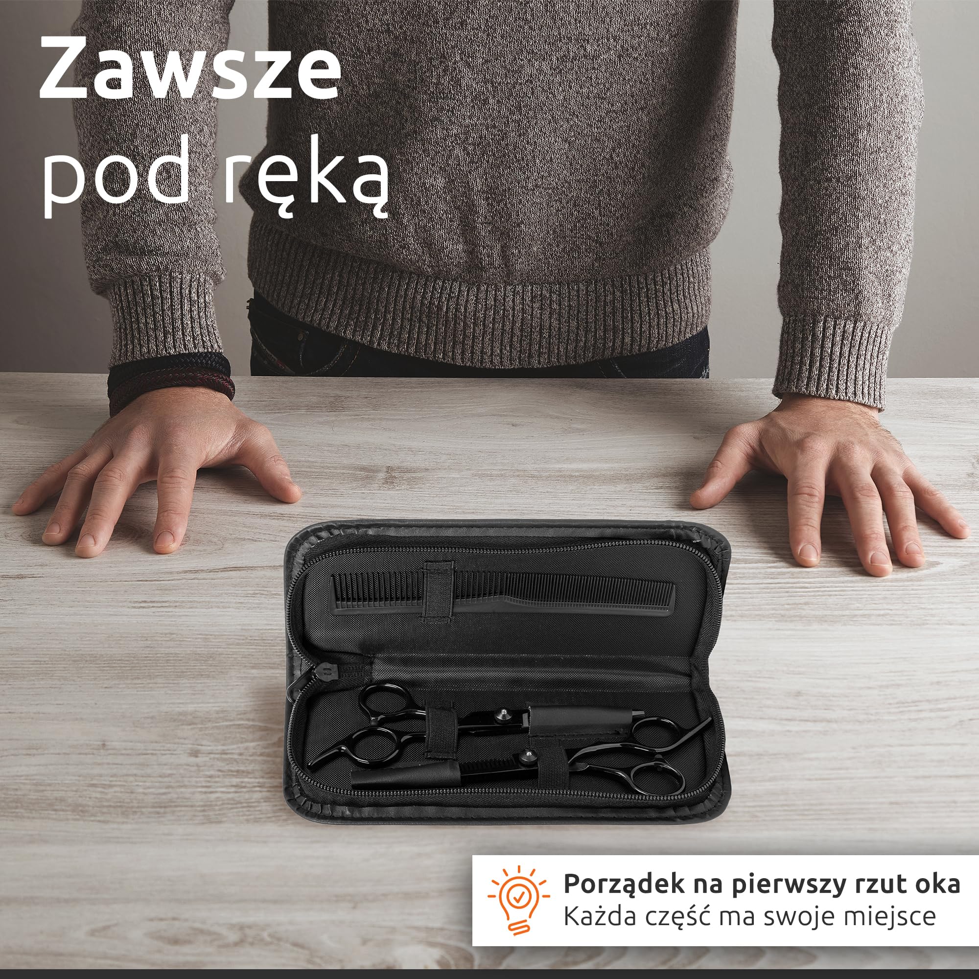 ECENCE Zestaw do strzyżenia z profesjonalnymi nożyczkami i etui - nożyczki fryzjerskie ze stali nierdzewnej, nożyczki do cieniowania i grzebień - precyzyjny zestaw