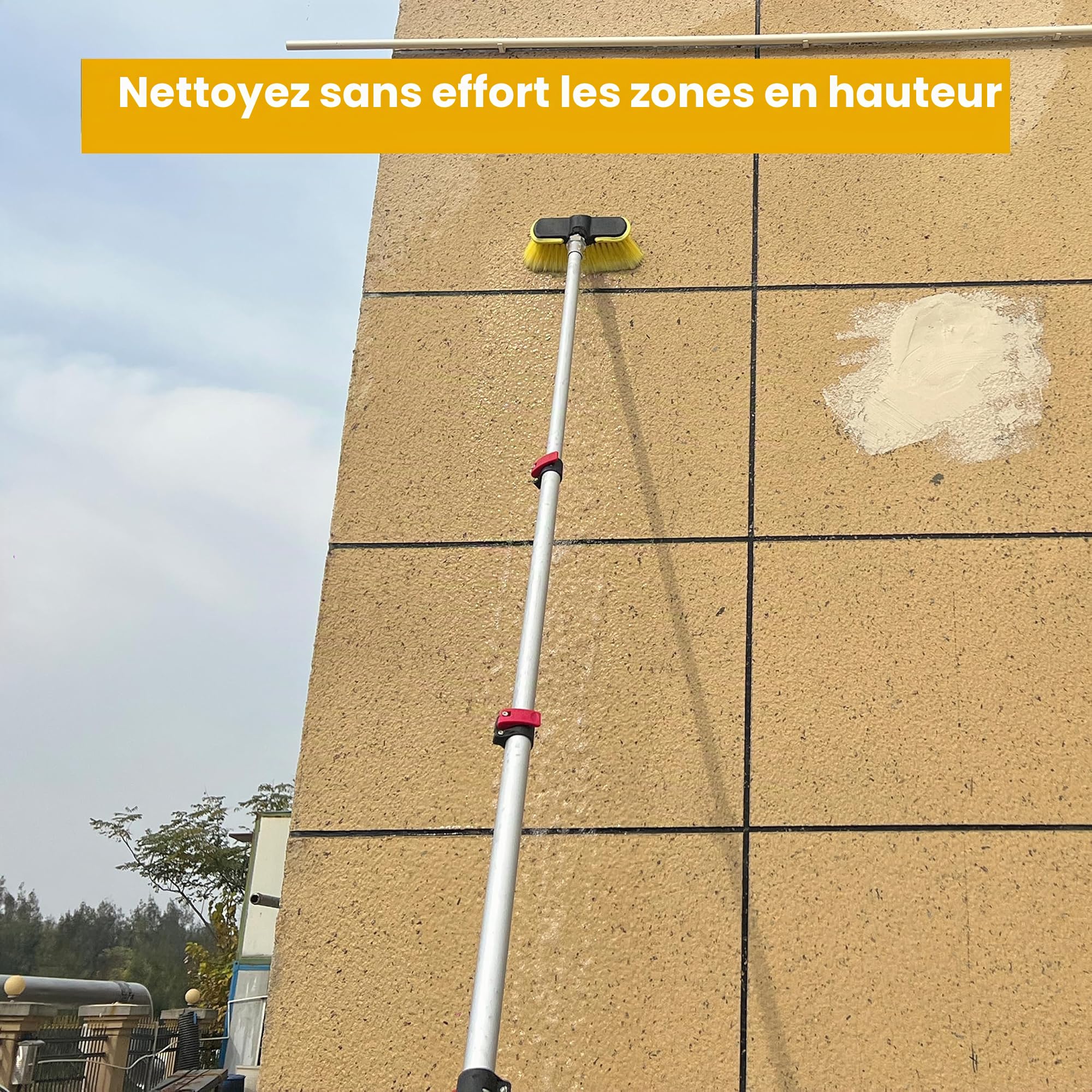 M MINGLE Lance Télescopique Haute Pression 6 m avec Tête de Brosse, 280 bar | Kit de Rallonges Haute Portée, avec 5 Embouts de Buse et 2 Raccords de Tuyau, pour Nettoyage de Gouttières, Fenêtres et Toits