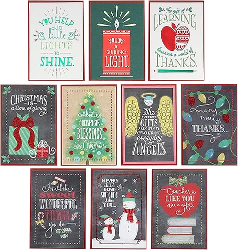 Hallmark Surtido de tarjetas de Navidad para profesores o niñeras de niños (10 tarjetas con sobres) (2299XXM3012)
