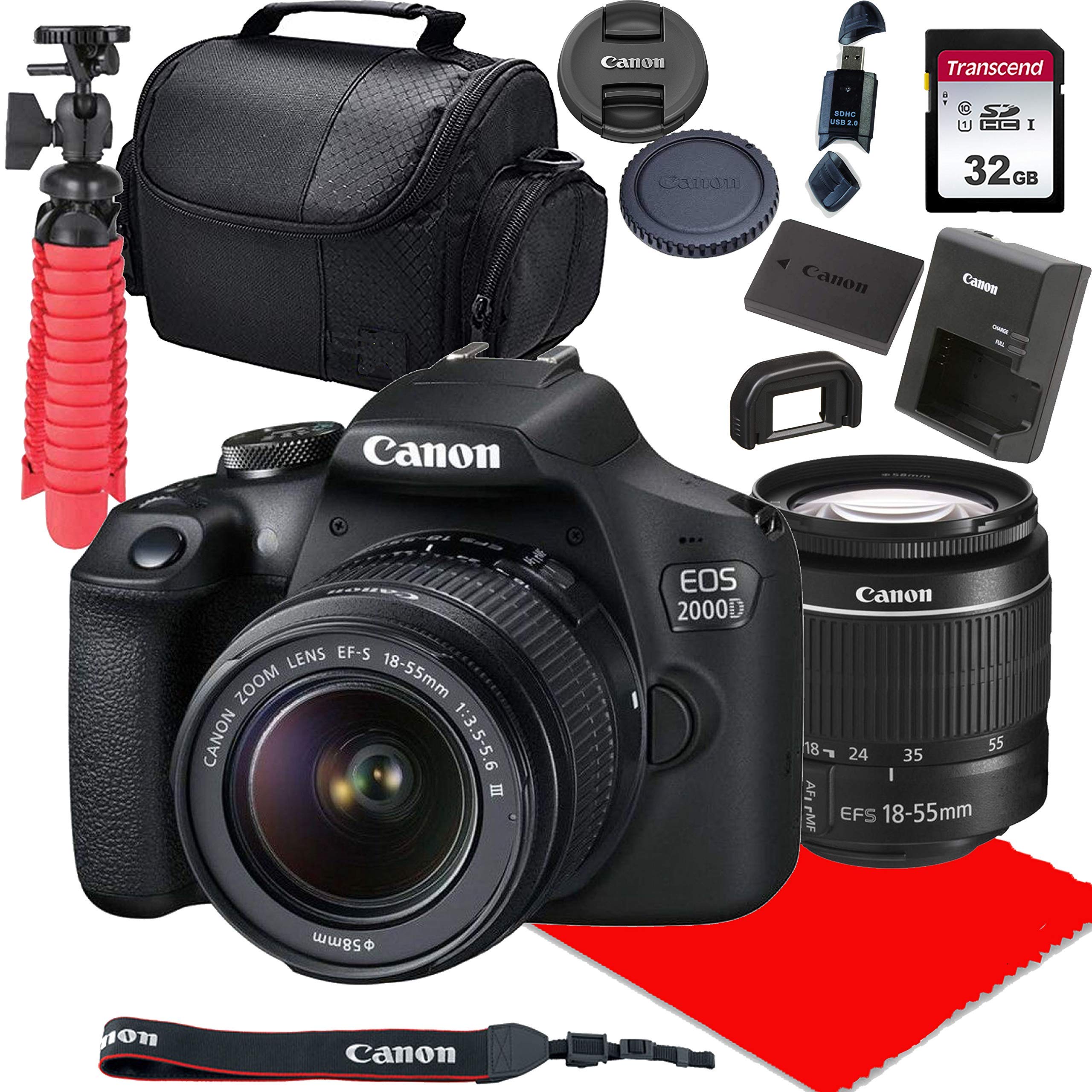 Canon EOS 2000D DSLR Camera w/ 18-55mm F/3.5-5.6 III Lens + 32GB SD Card + More (Renewed)