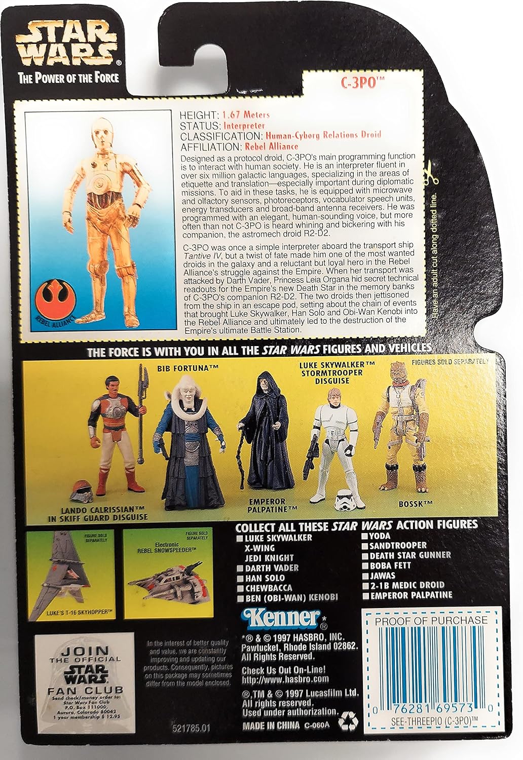 Hasbro 1997 Star Wars Power of The Force C-3po Green Card Action Figure