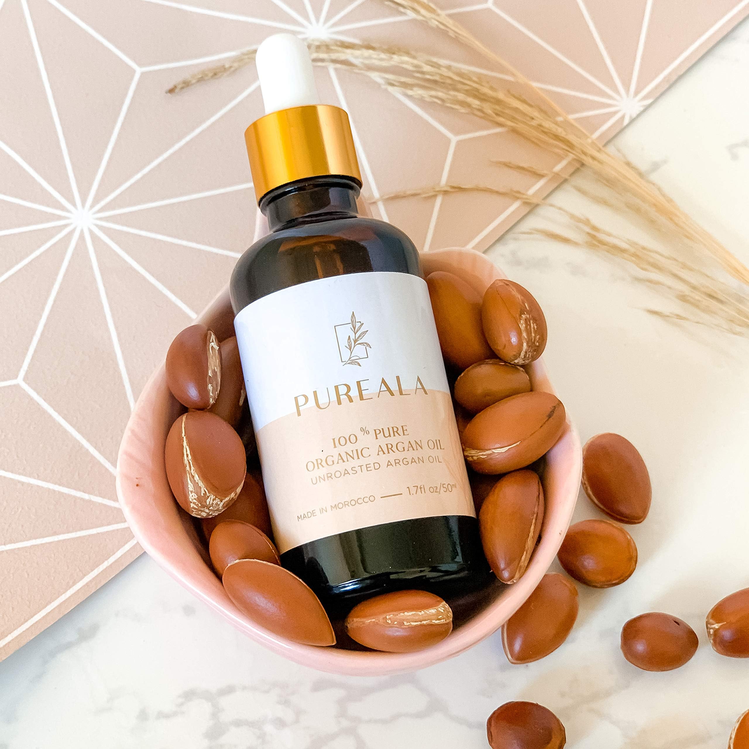 Pureala 100% Pure Organic Cold Pressed Argan Oil - Made in Morocco - Certified USDA -1.7 oz