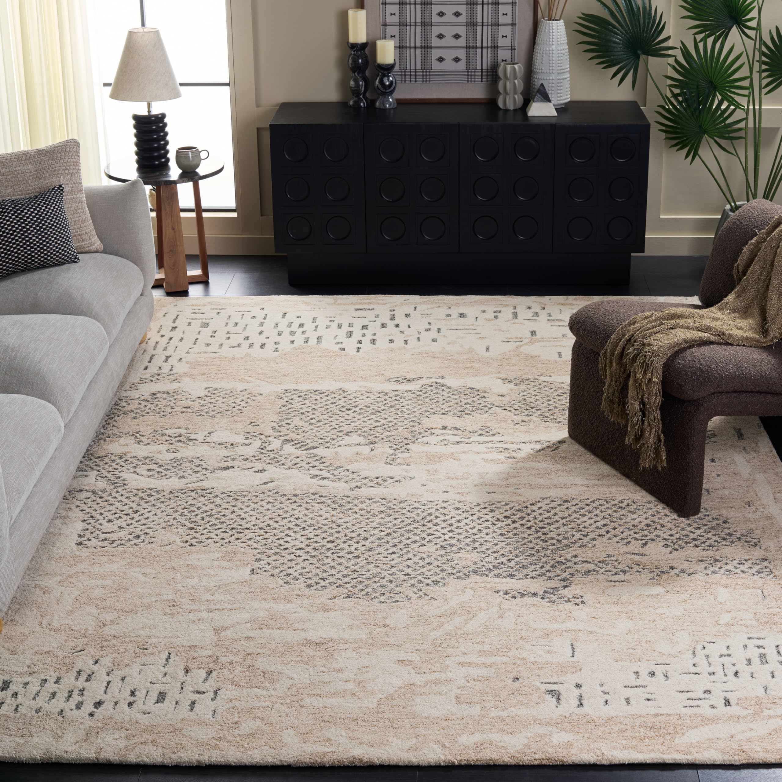 SAFAVIEH 8x10 Area Rug - Harvest Collection - Large - Beige & Grey, Handmade Wool, Ideal for Living Room, Bedroom, Dining Space (HVT101B)