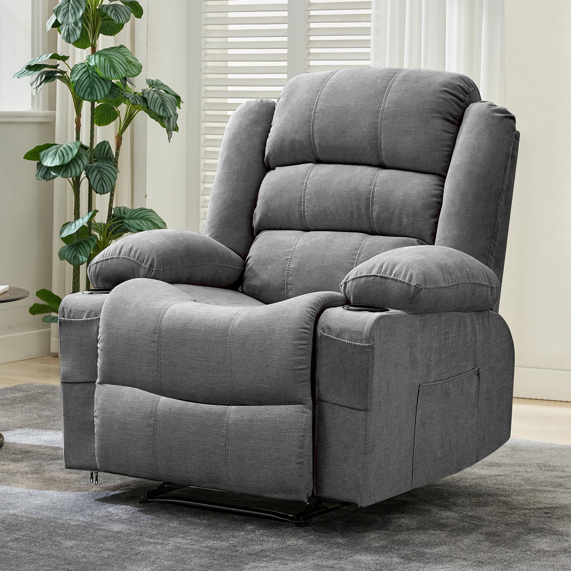 Photo 1 of ***UPDATED 5/30***Large Recliner Chair for Adults Manual Pull Tab Reclining Chair with Cup Holders 3-Position Recliner Sofa for Living Room Overstuffed Single Sofa Chair Supports 350 Lbs