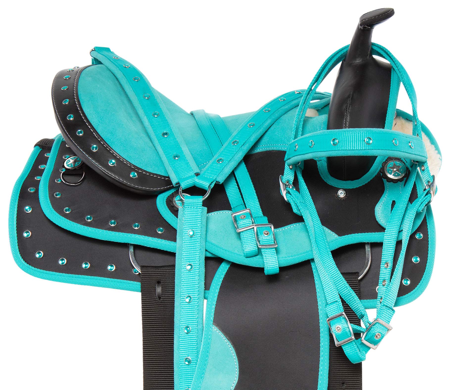 Acerugs Beautiful Western Pleasure Trail Barrel Racer Show Horse Saddle Free TACK Set PAD Silver Crystals