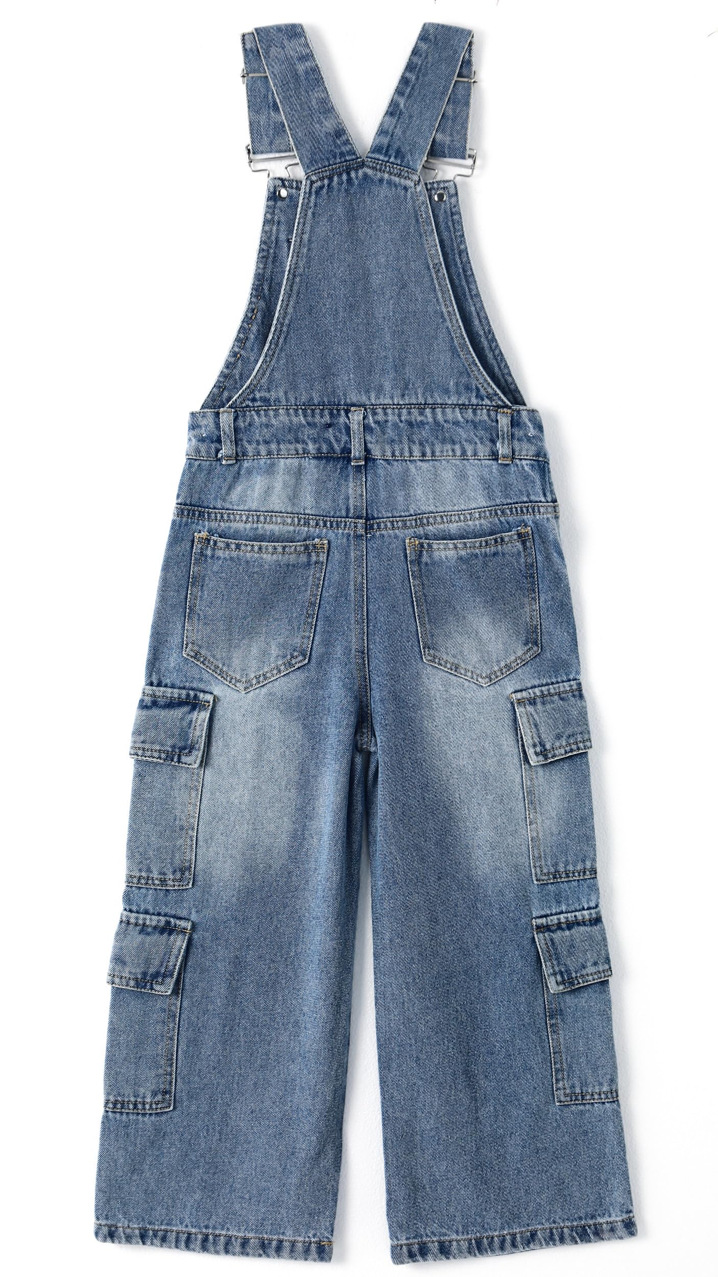 KIDSCOOL SPACE Mädchen Denim-Cargo-Latzhose, Jeans-Latzhose mit weitem Bein