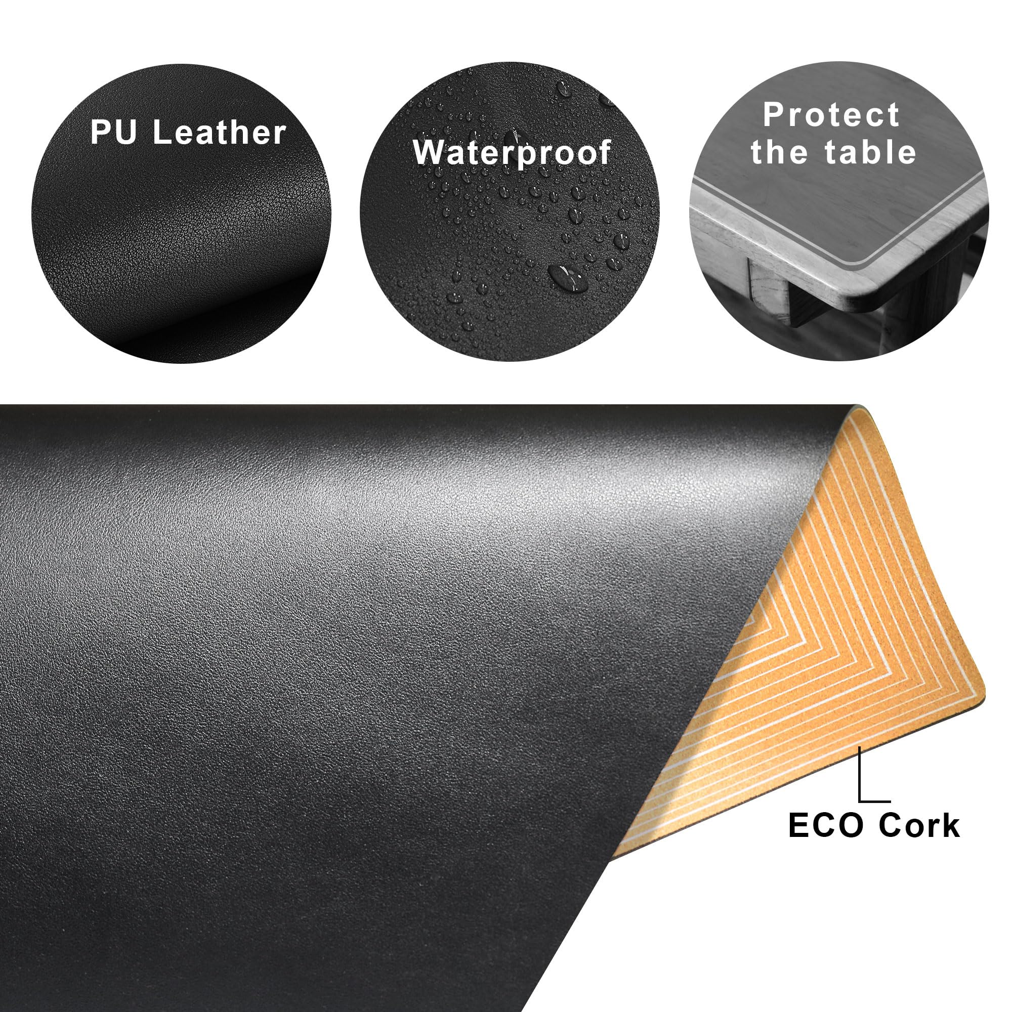 CENNBIE Mantel cuadrado de 76 cm, de corcho y cuero, adecuado como protector de mesa auxiliar de comedor, se puede cortar para adaptarse (23.6-30 pulgadas, negro)