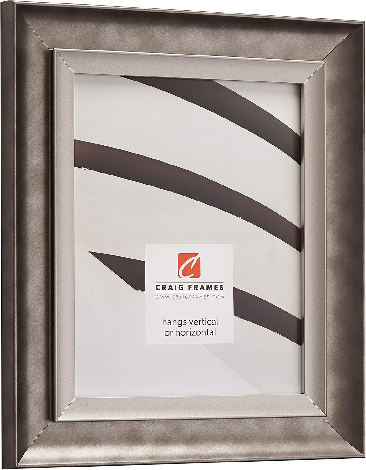 Craig Frames Ventura, 8 x 10 Inch Picture Frame Matted to Display a 5 x 7 Inch Photo, Pewter and Silver