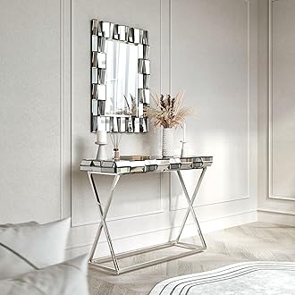 CARME Knightsbridge Collection - Grey Rectangle Wall Mirror - Grey Mirrored Console Table - Combo - Glass - Furniture - Bedroom - Hallway