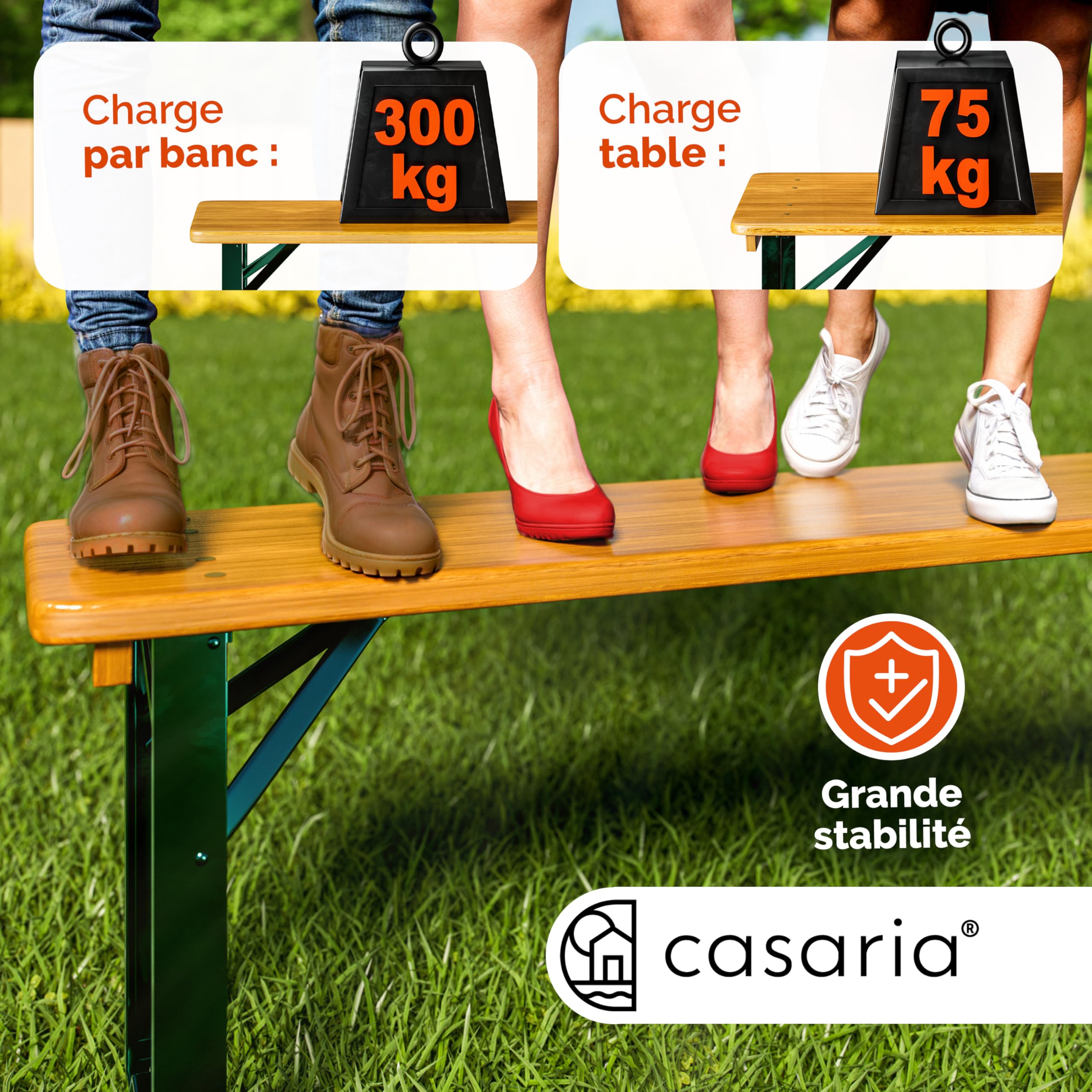Casaria Ensemble Table et bancs en Bois de Brasserie 170x46x75cm Pliable Meubles de Jardin 3 pièces Support Parasol