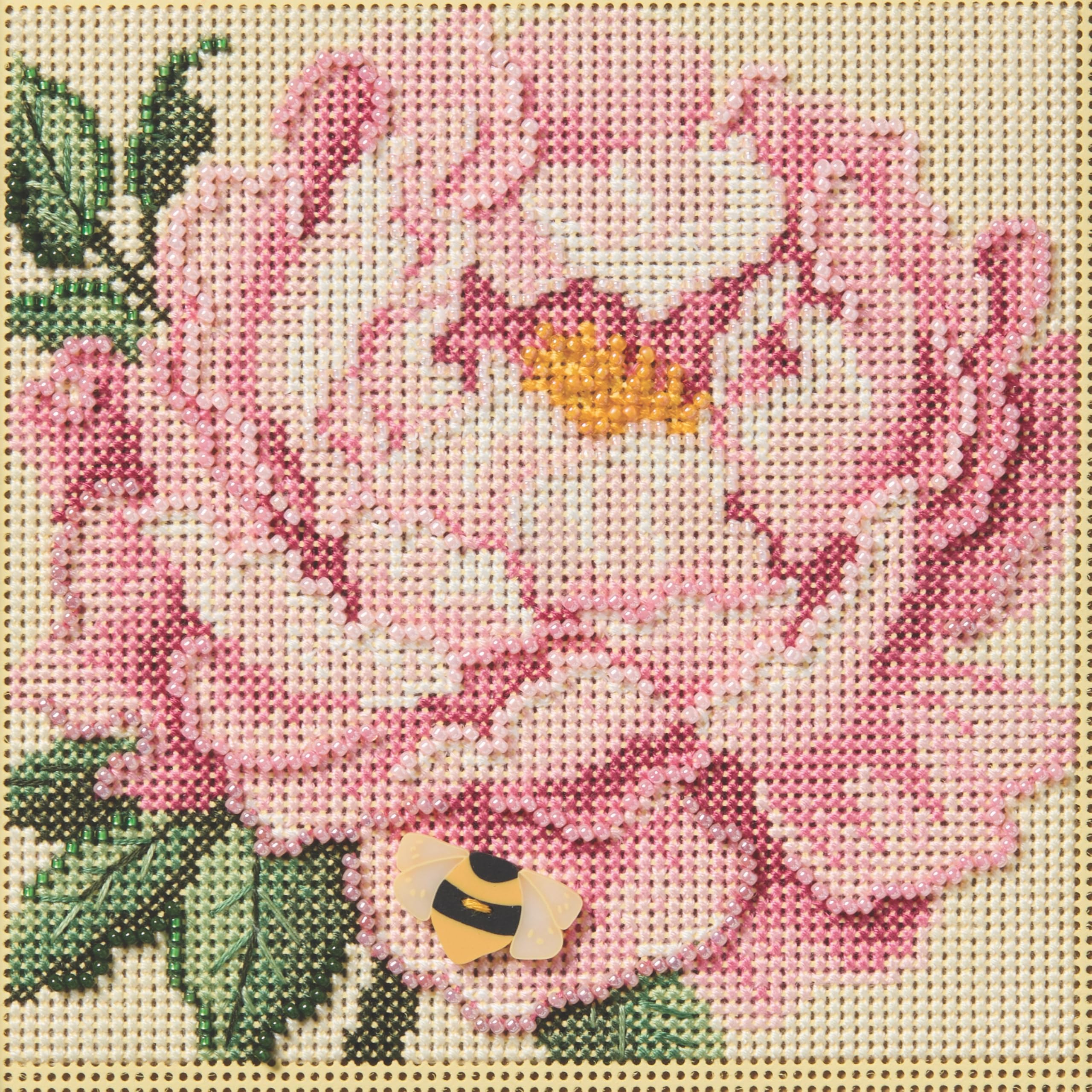 Mill Hill Peony Beaded Counted Cross Stitch Kit Buttons & Beads 2025 Spring Series MH142511, 5.25 x 5.25 inches, Multi