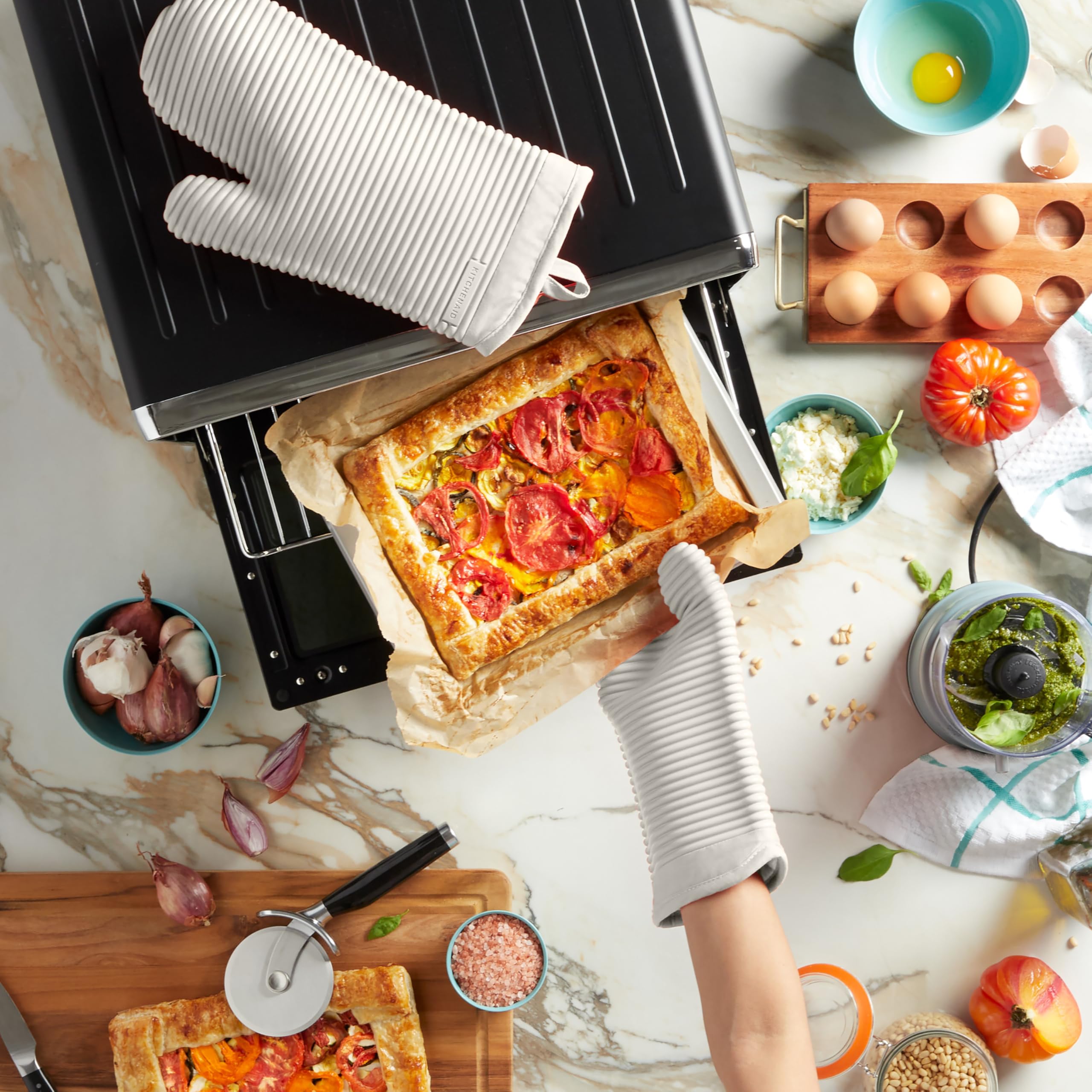 KITCHENAID Juego de 2 Manoplas de Horno de Silicona Suave acanaladas, Porcelana ahumada, 7.5 x 13 Pulgadas