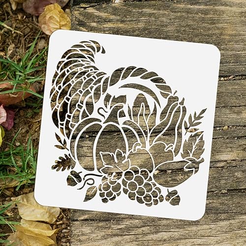 Miniatura 3 de FINGERINSPIRE Cornucopia - Plantilla de plástico de 11.8 x 11.8 pulgadas, cosecha de Acción de Gracias, calabaza, uva, berenjena, maíz, frutas,