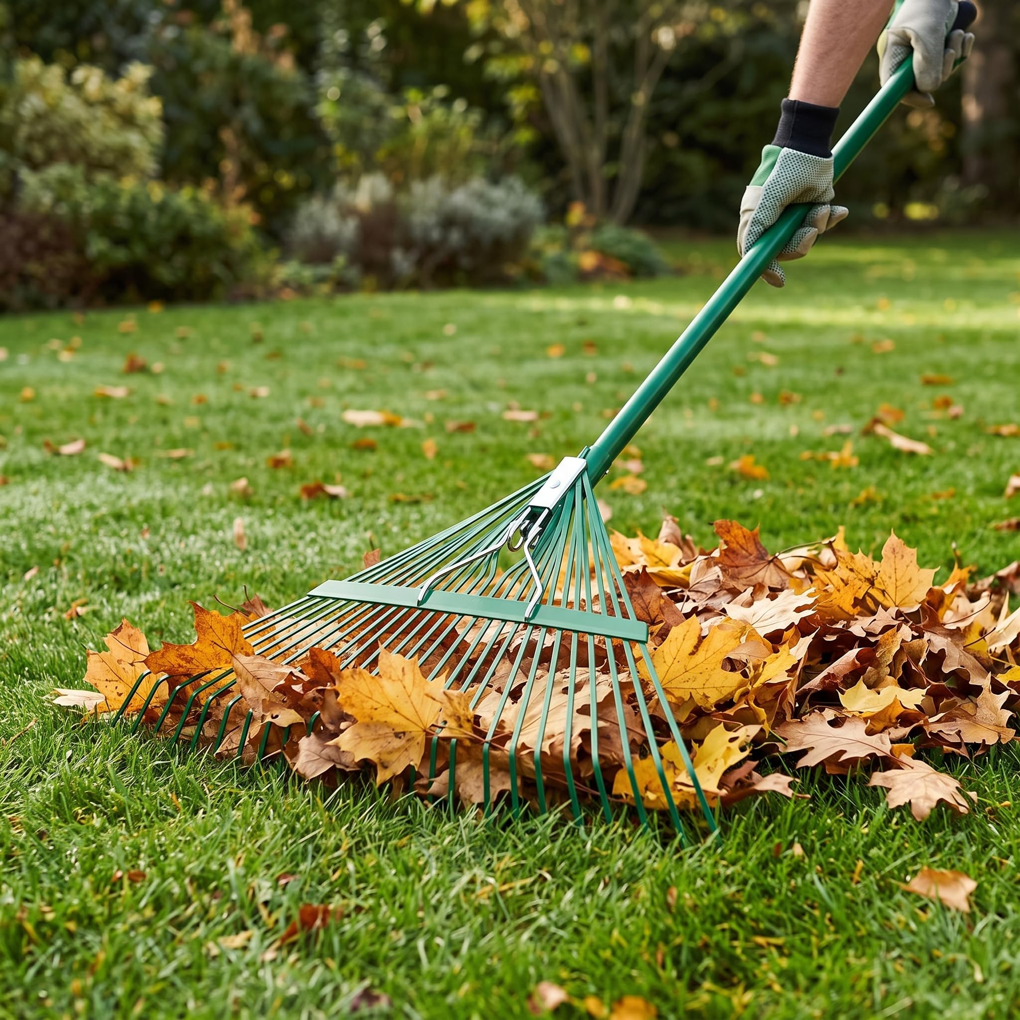Rastrello Giardino 24 Denti in Metallo con Manico da 1.2m per Foglie e Pulizia Prato