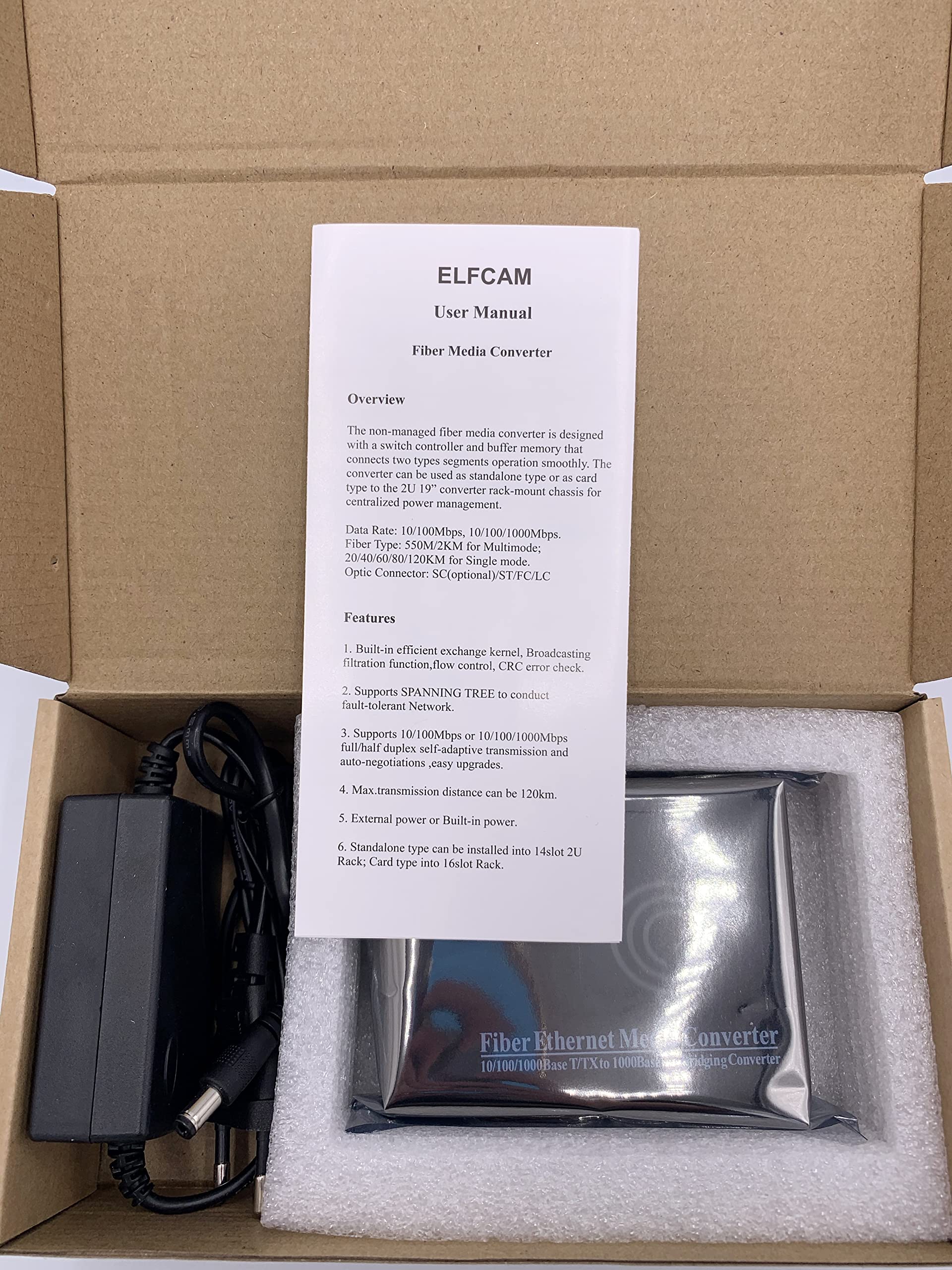 Elfcam® - Ethernet-Faser-Konverter, RJ45 Gigabit/Mini-GBiC SFP-Modul (1,25 G SFP Port) Multimode-Einzelmodus/0,55-20 km (1 Stück)