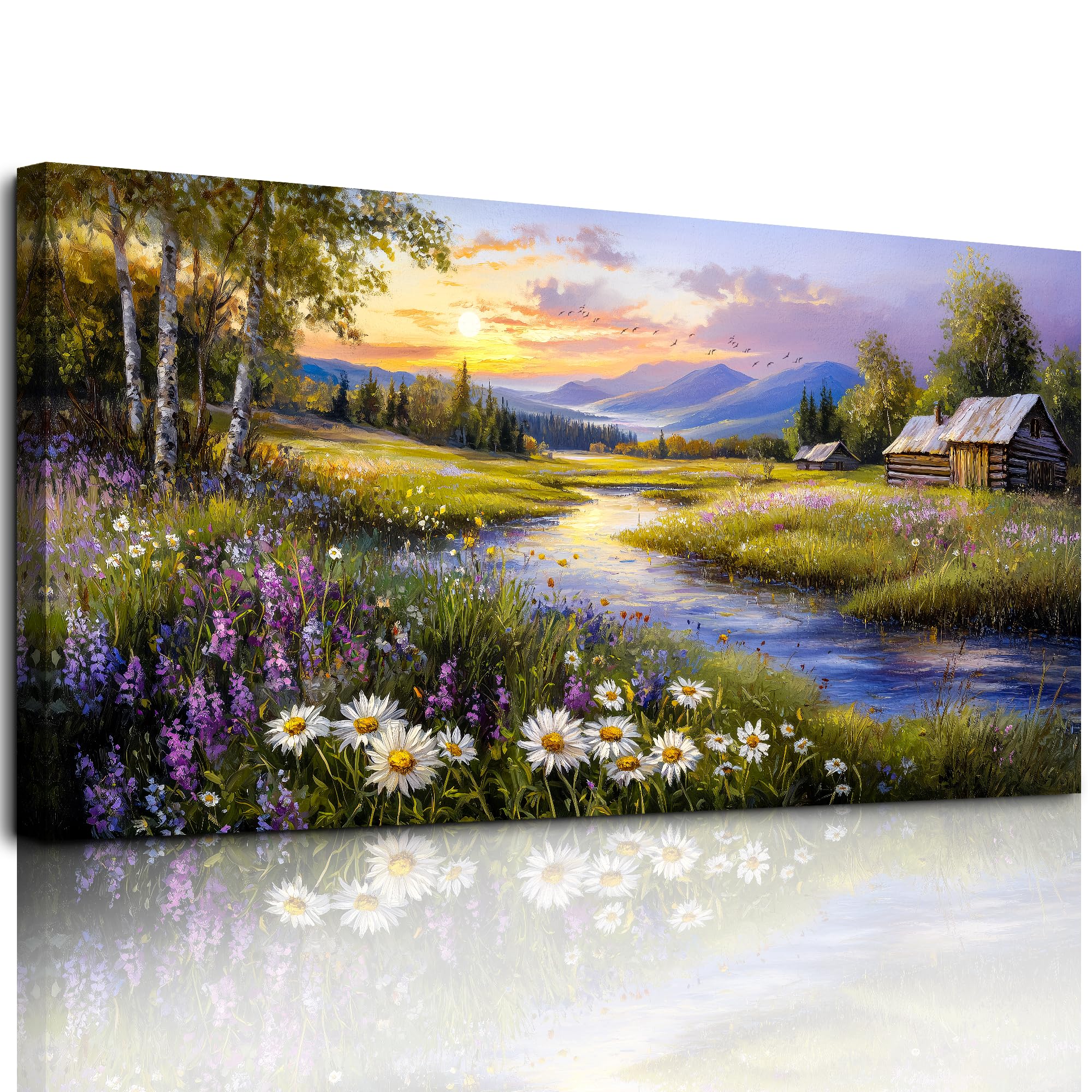 hyidecorart Grandes Cuadros Decoracion Salon Modernos, 50x100 cm Lienzos Decorativos Pared Dormitorios, Laminas Decorativas Pared Flores Coloridas a Orillas del Río, Wall Art Comedor Oficina Pasillo