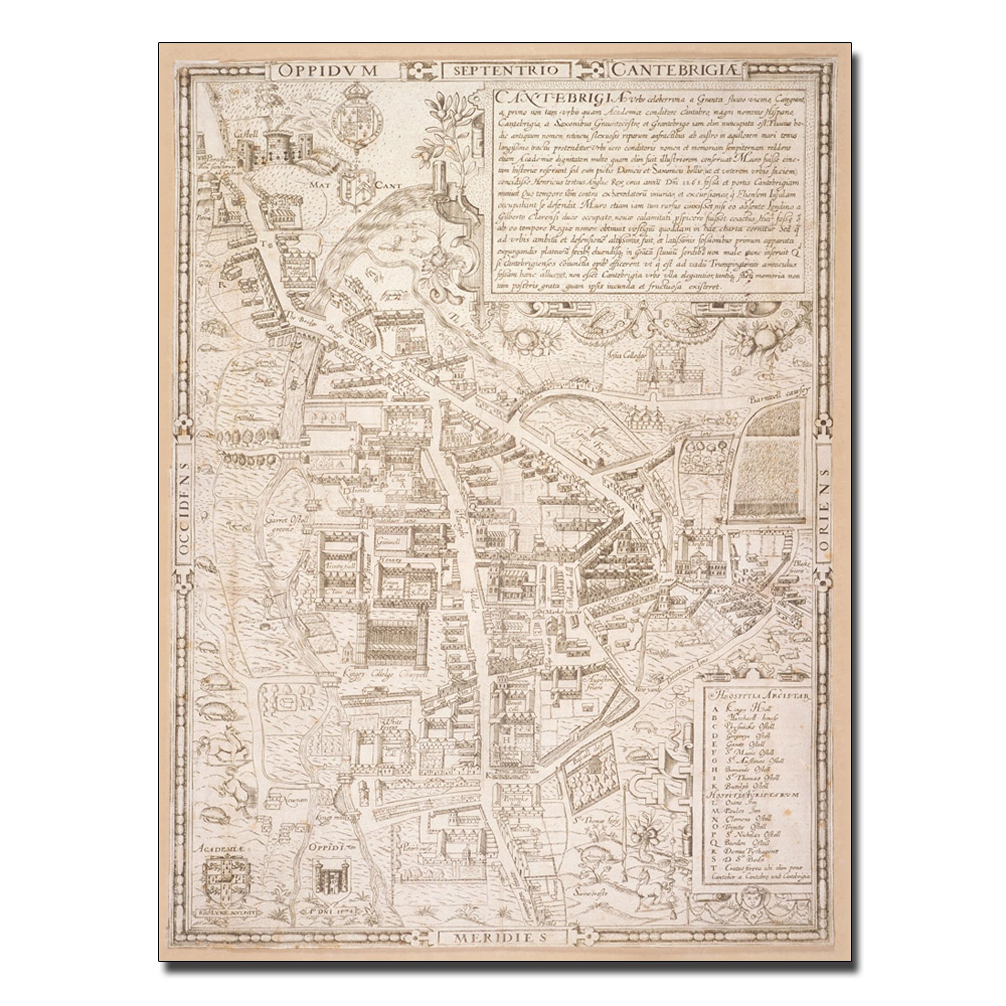 Map of Cambridge 1574 by Richard Lyne work, 22 by 32-Inch Canvas Wall Art