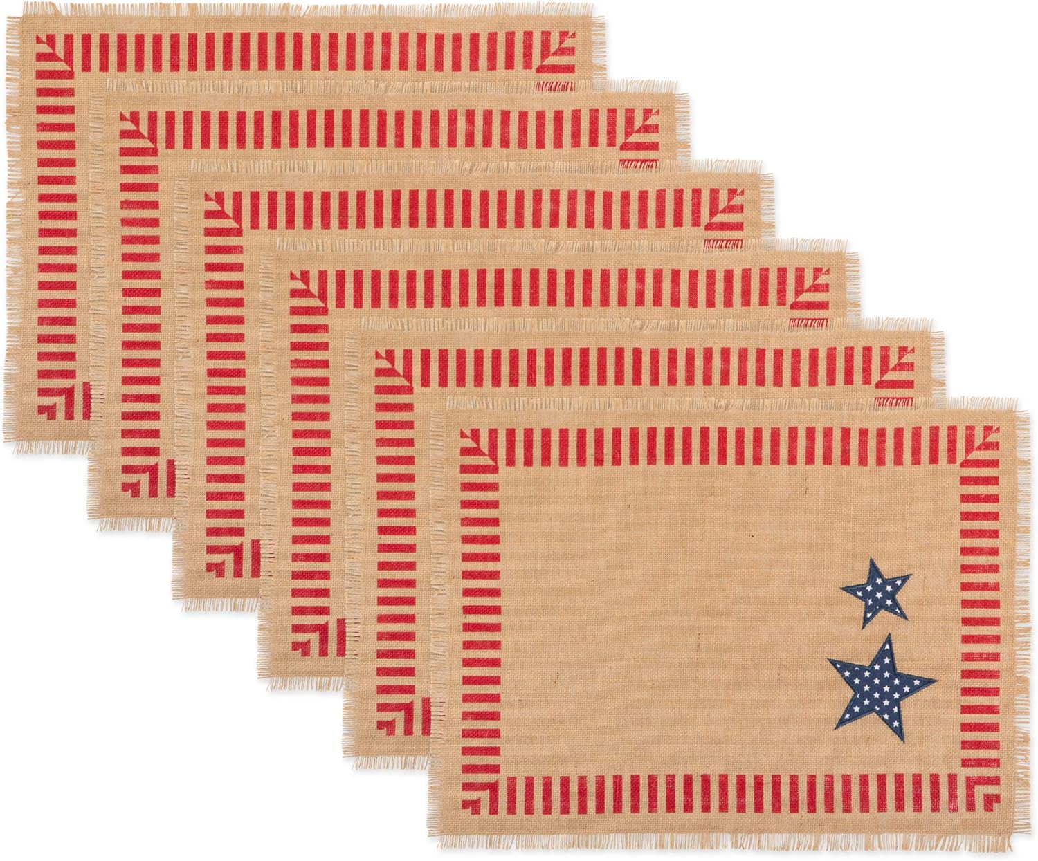 DII 4th of July Tabletop Collection, Placemat Set, Patriotic Jute, 6 Piece