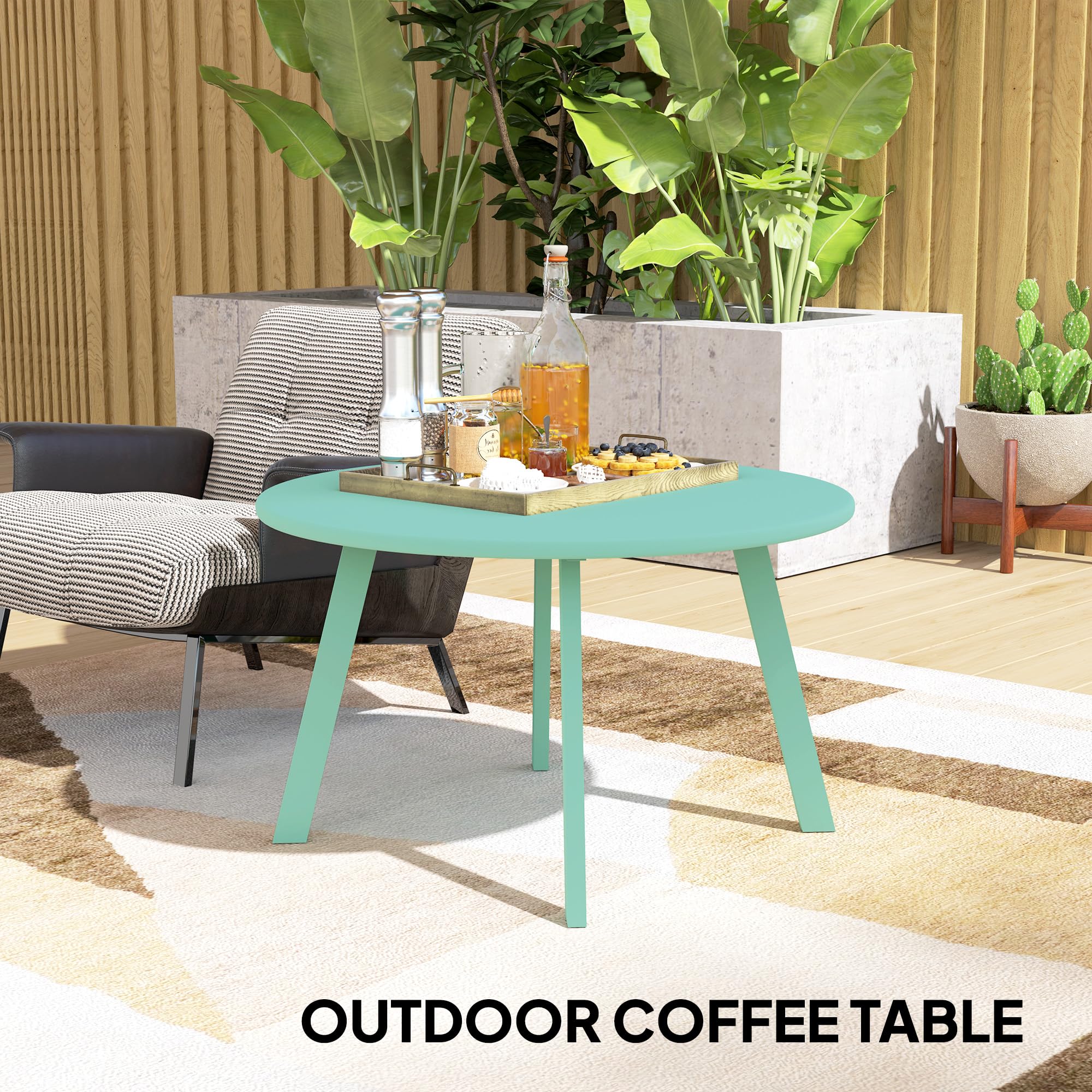 Outsunny Mesa de Centro Redonda pequeña, Mesa Auxiliar con deslizantes Antideslizantes, Estructura de Metal, para jardín, balcón, terraza, salón, Ø 70 x 42 cm, Verde