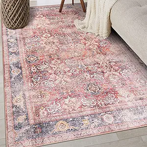 Rugshop Vintage Bordered Machine Washable Non Slip Area Rug Ideal for Living Room, Bedroom,Kitchen,Entryway,Dining Room,Office 3'3" x 5' Red