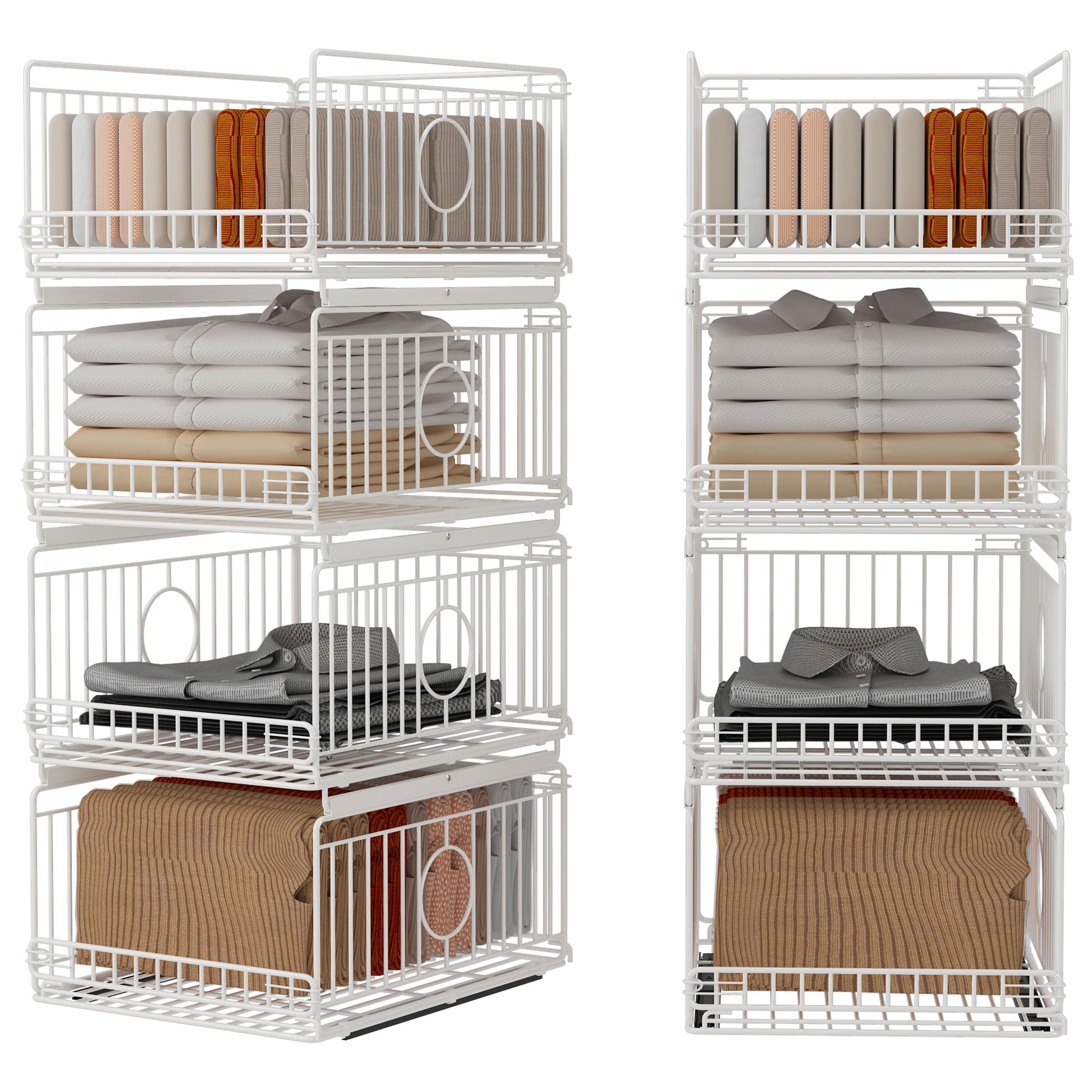 4 Pezzi Organizer per Armadio, Contenitori Impilabili | Organizer per Armadio Senza Fori, Organizer Estraibile, Cassetti per Armadio, Bianco