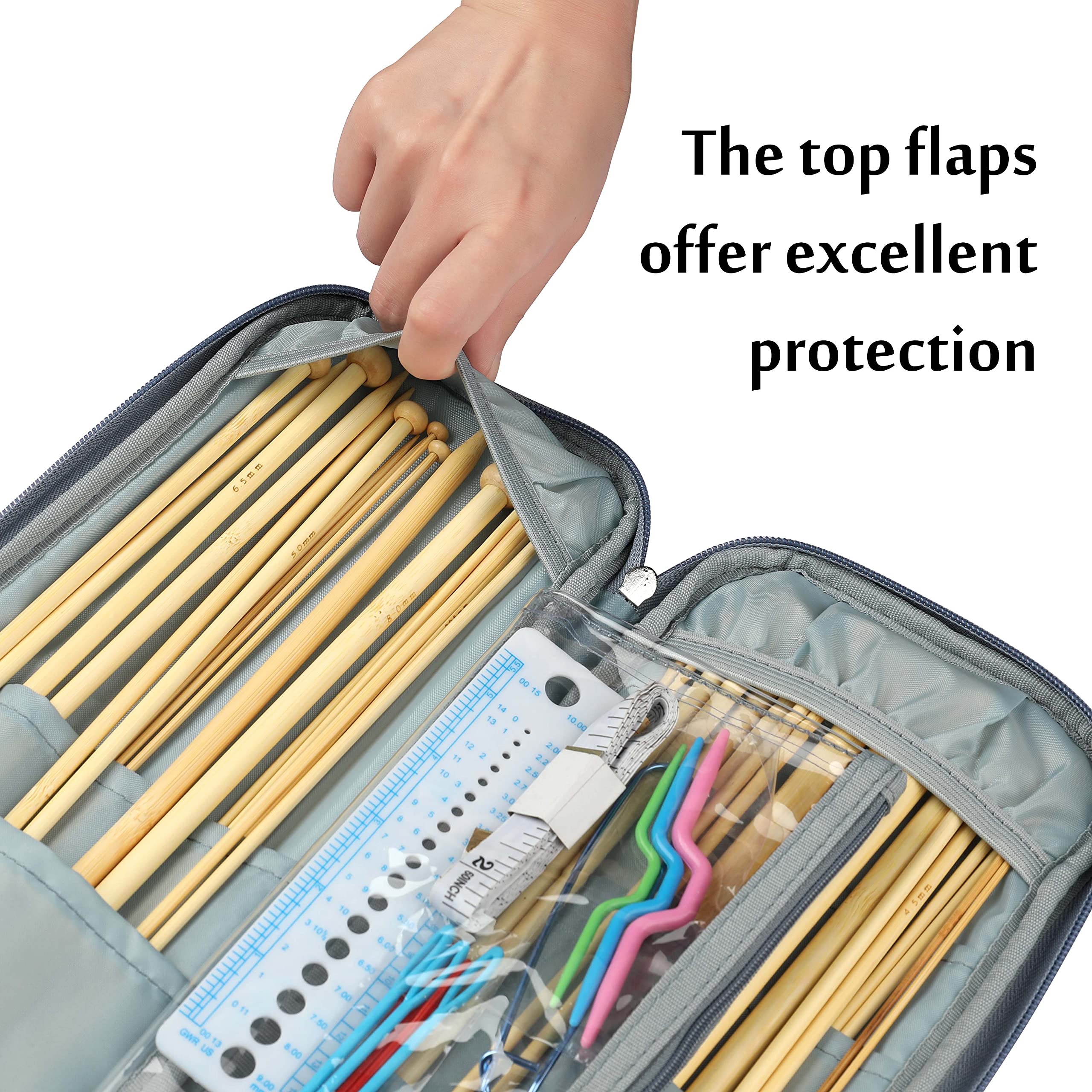 Paquete profesional de herramientas de punto, incluye 18 pares de agujas de tejer y accesorios y estuche portátil, duradero y hermoso kit de bricolaje para cualquier proyecto