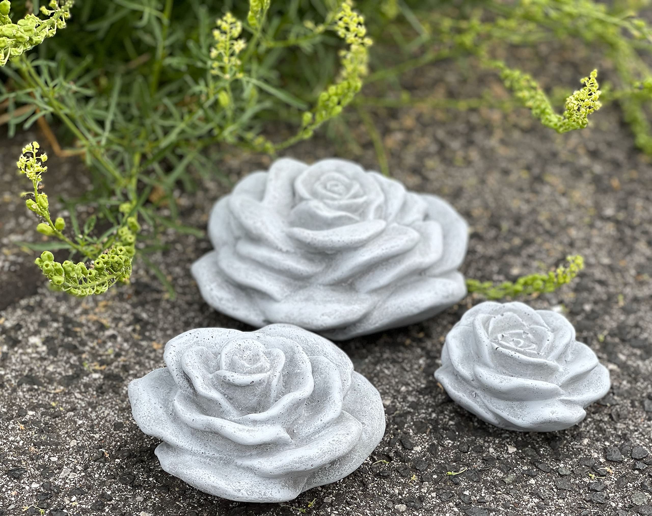stoneandstyle Lot de 3 fleurs de rose en pierre - Résistantes au gel et aux intempéries