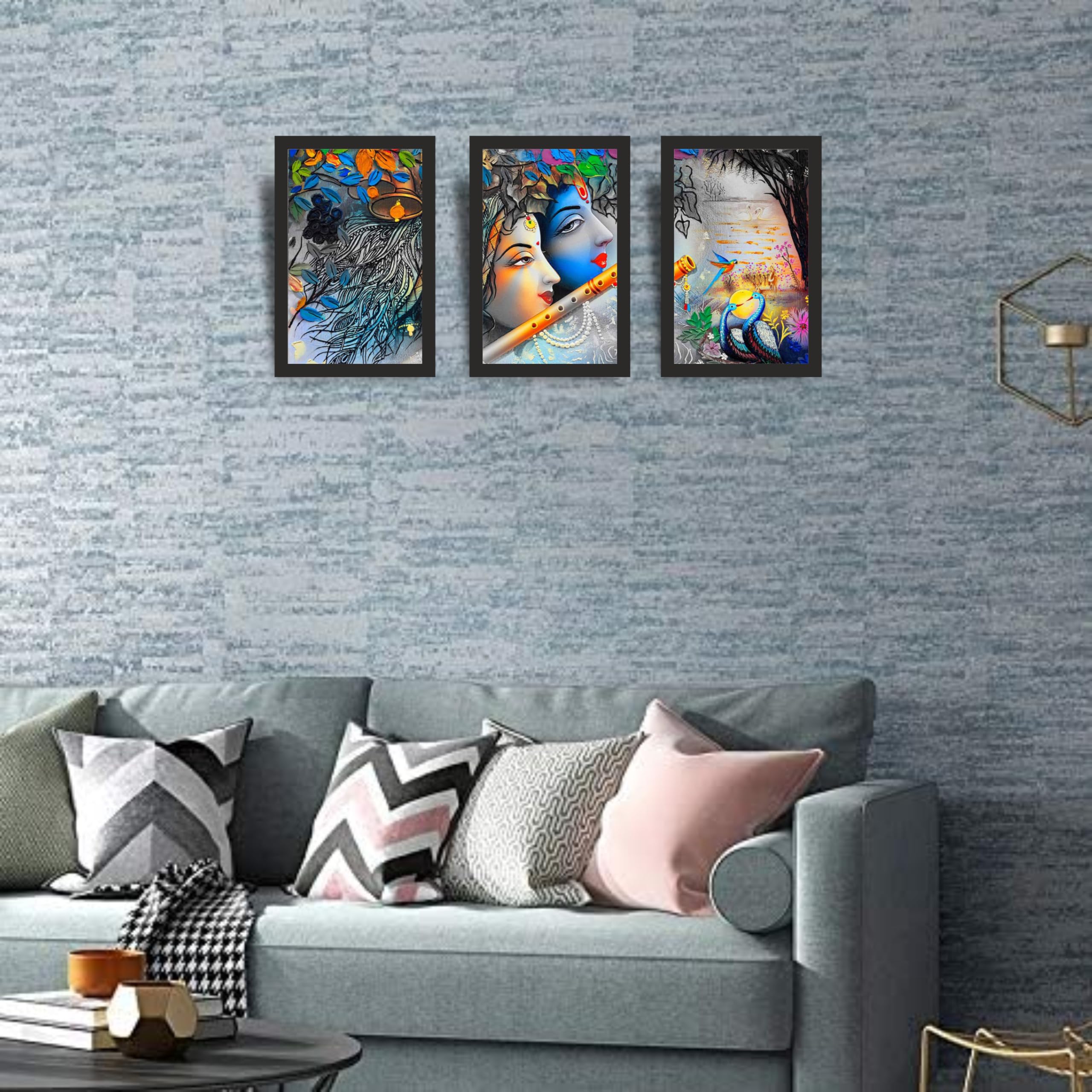 Radha Krishna Artistic Nature Wall Art Set of 3