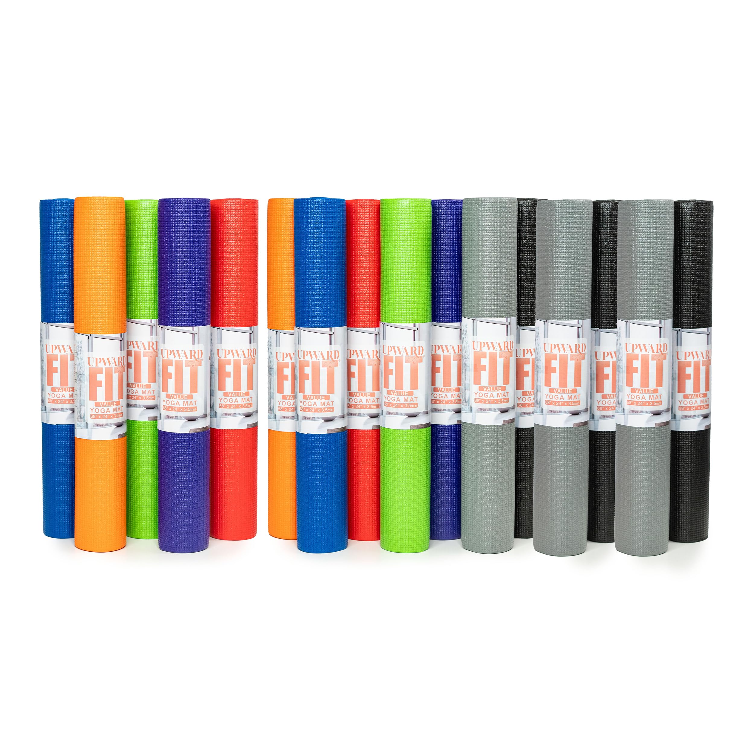 16-Pack Value Yoga Mat, 68" x 24" Non Slip Exercise Mat, 3.5mm Thick Gym Mat, Bulk Non Toxic Yoga Mats for Schools and Studios