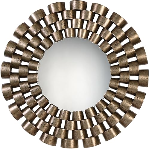 MY SWANKY HOME Espejo de pared retro moderno de bronce champán  47" redondo rústico contemporáneo