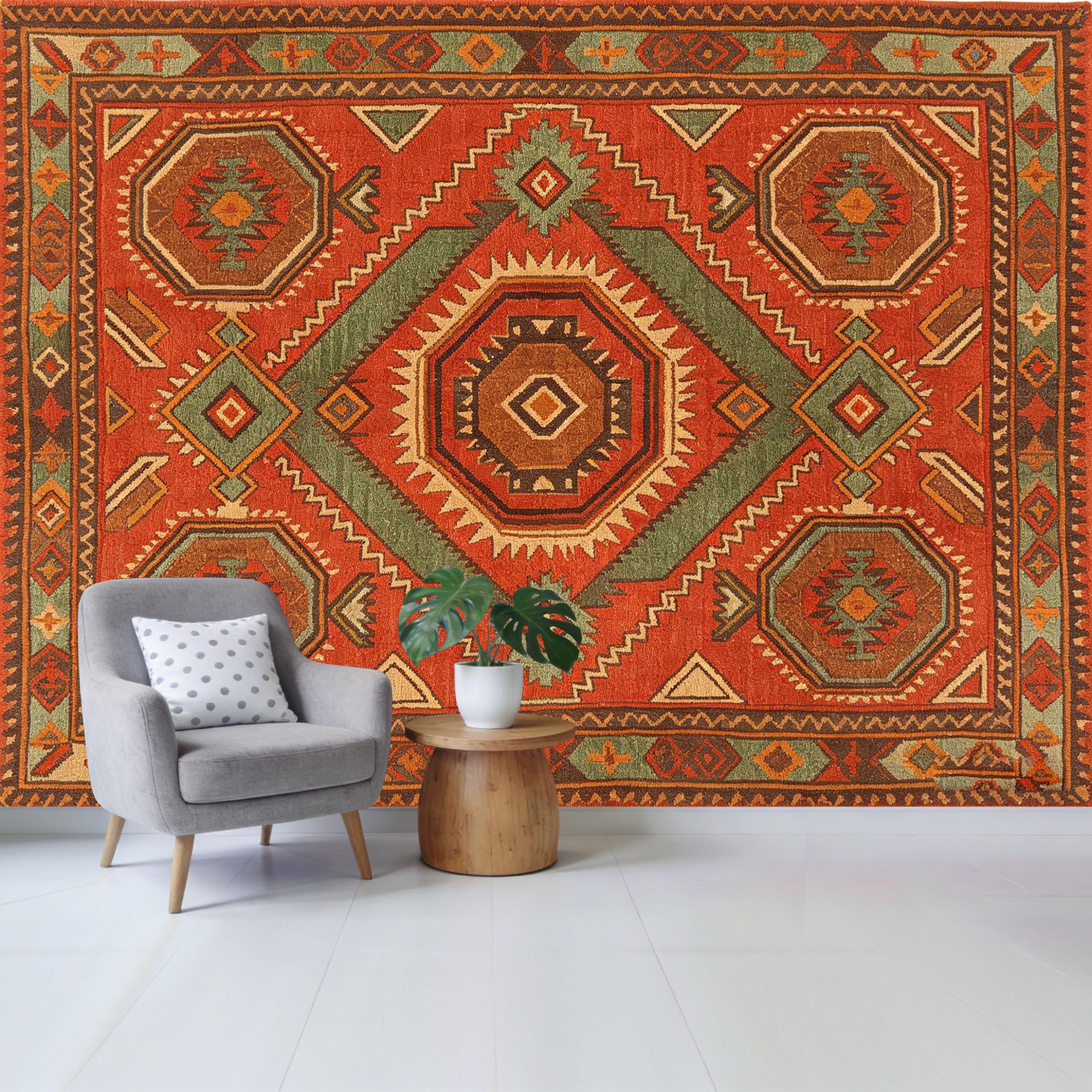 Qzlithotic Yq2605250873 Custom Size Wall Mural Southwestern Geometric Pattern Rust Orange Green Textured Selfadhesive Wall Fabric Removable Wallpaper For Home Office Decor