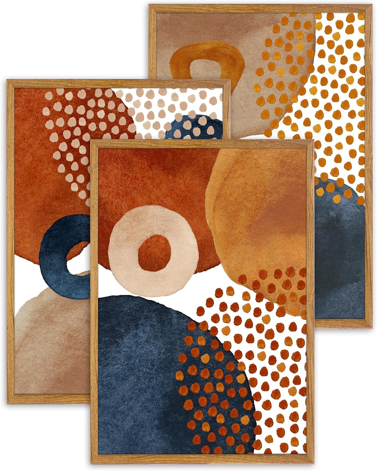 UPWOIGH Large Framed Canvas Wall Art, Set of 3 Watercolor Decor in Navy Blue, Terracotta, Burnt Orange, Beige, 16x24in Minimalist Natural Cotton Posters, Boho Modern Aesthetic for Living Room, Bedroom Colourful 24"L x 16"W