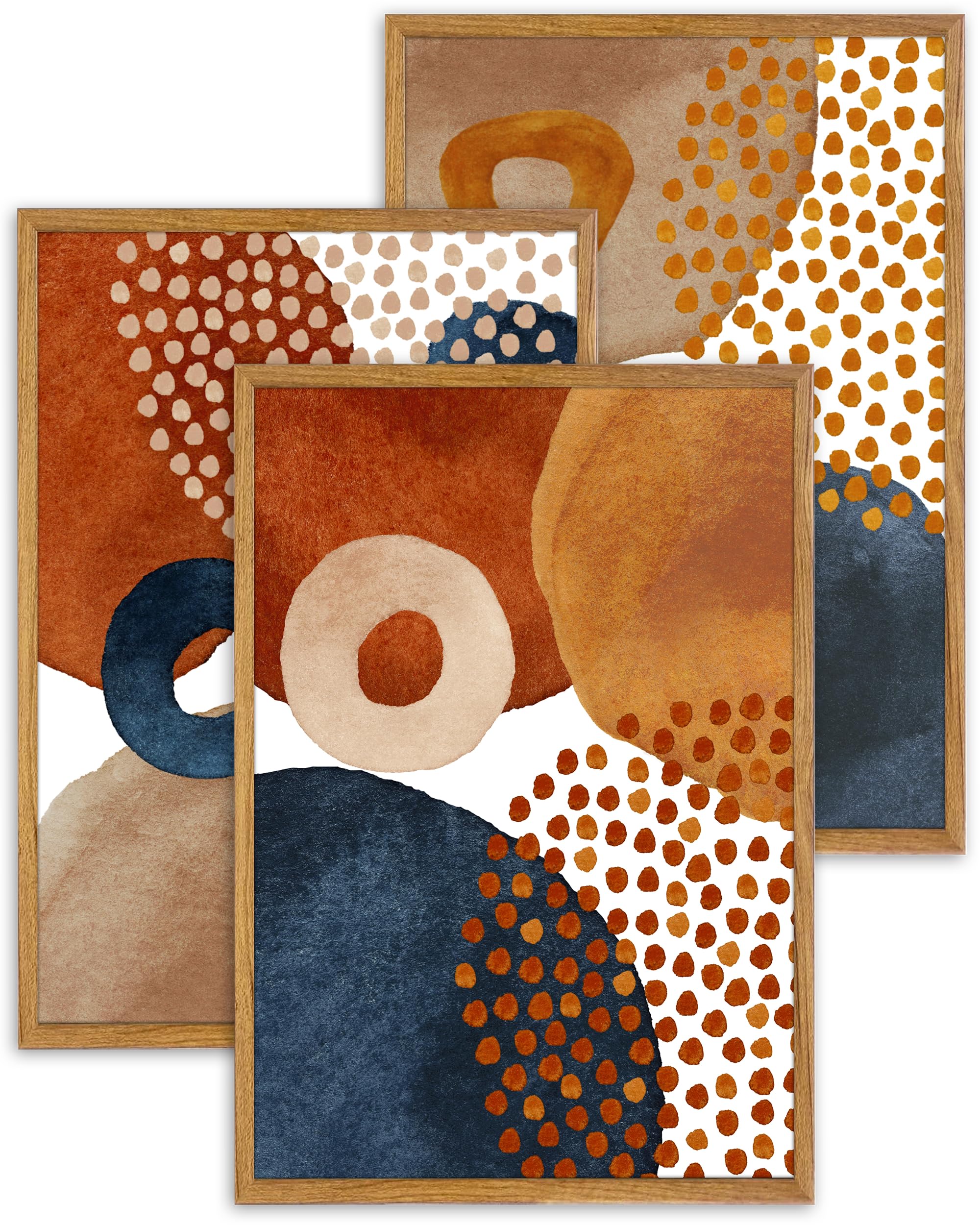 UPWOIGH Modern Boho Watercolor Wall Art, Set of 3 in Navy Blue, Terracotta, Burnt Orange, Beige, 16x24in (40x60CM) Natural Cotton Prints for Living Room, Bedroom, Office, Gifts